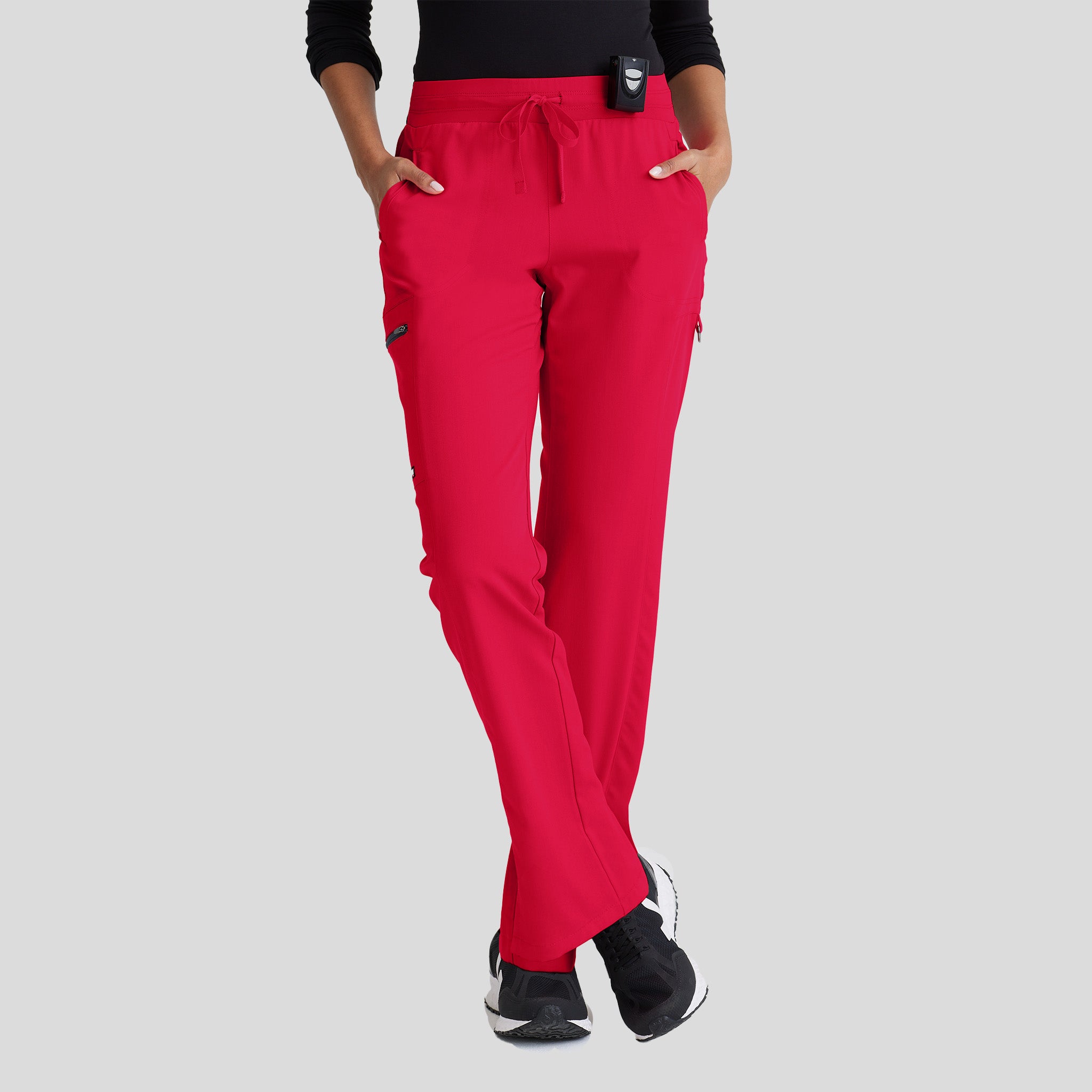 Kim 3-Pocket Mid-Rise Straight Leg Scrub Pant | Red