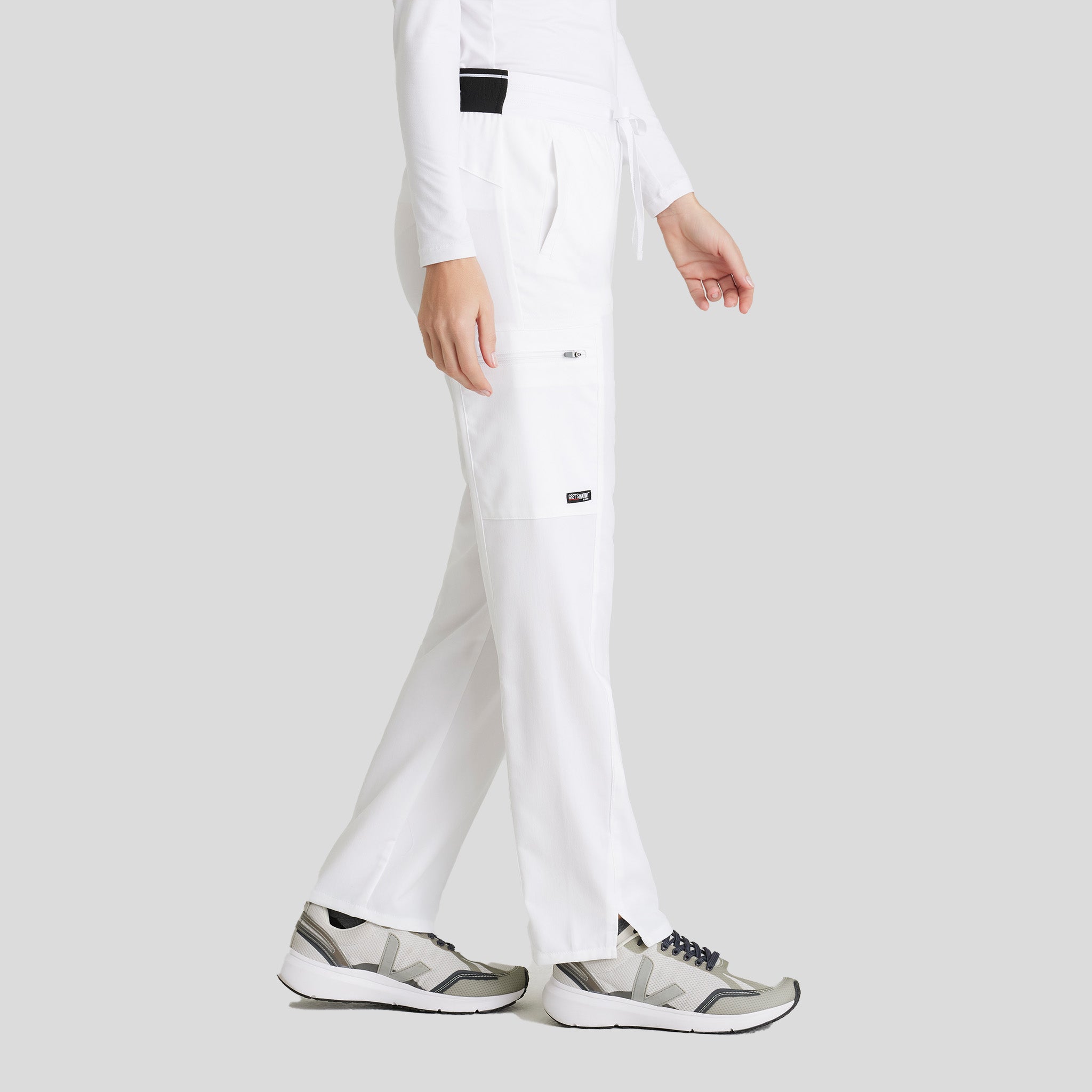 Kim 3-Pocket Mid-Rise Straight Leg Scrub Pant | White