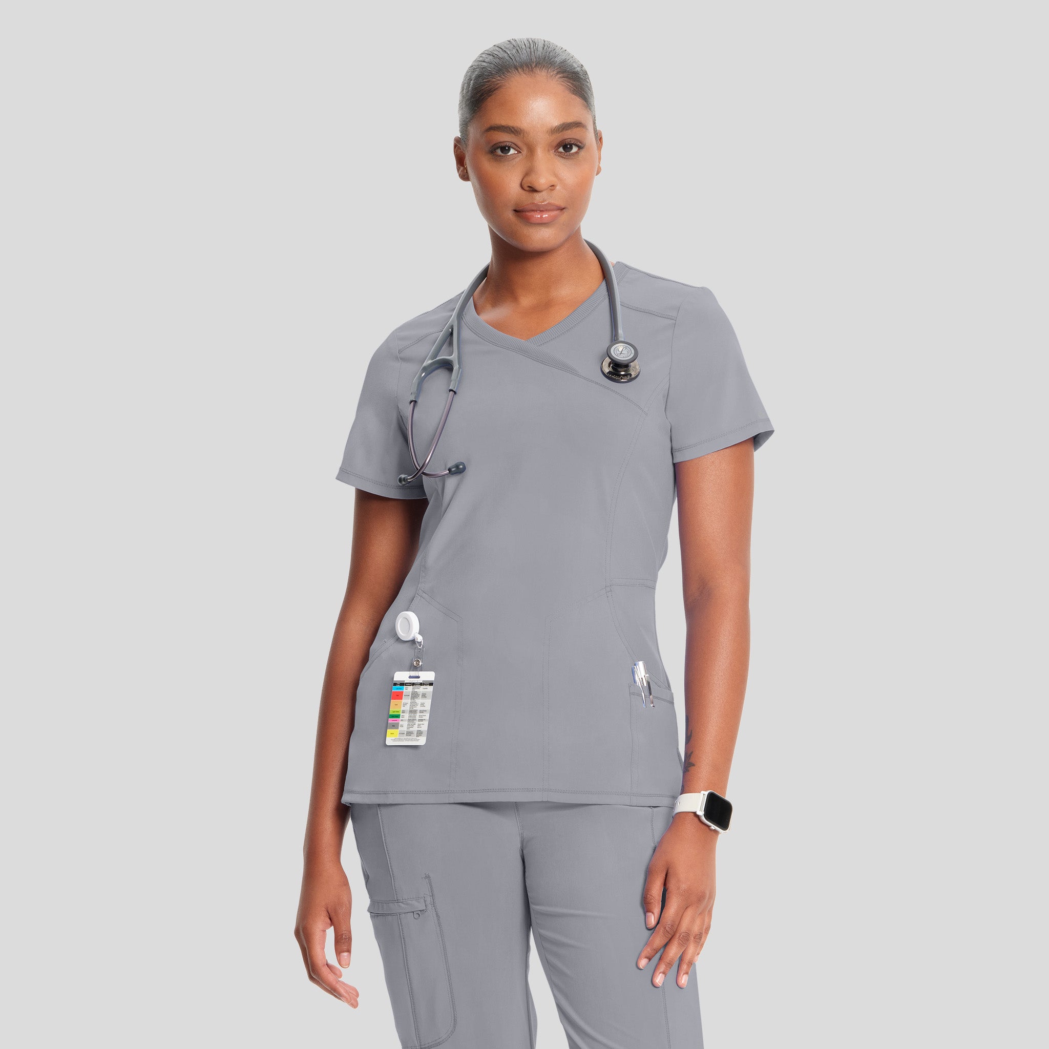 Infinity Mock Wrap Solid Scrub Top | Grey