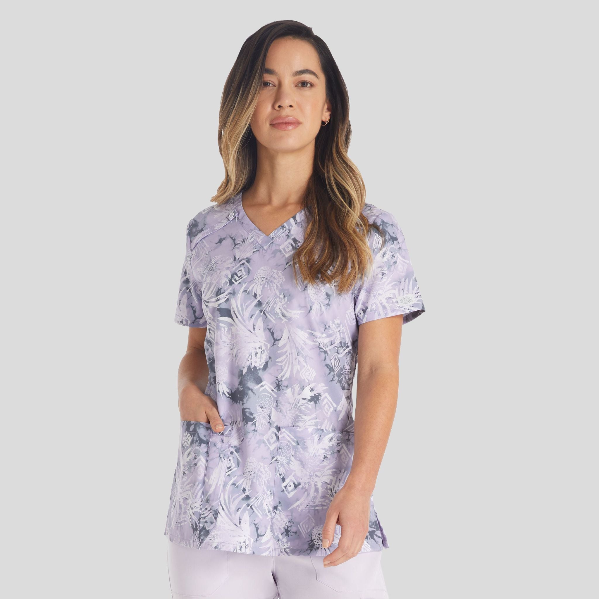 Tropic Distress Print Scrub Top
