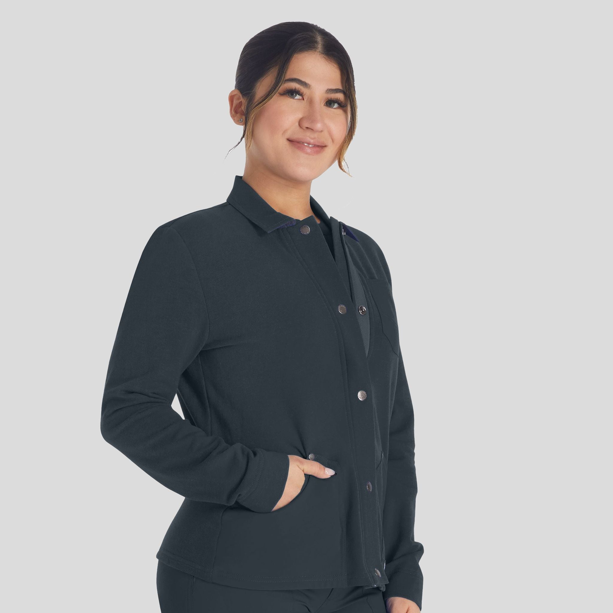 Women's Zip Front Fleece Scrub Jacket | Pewter