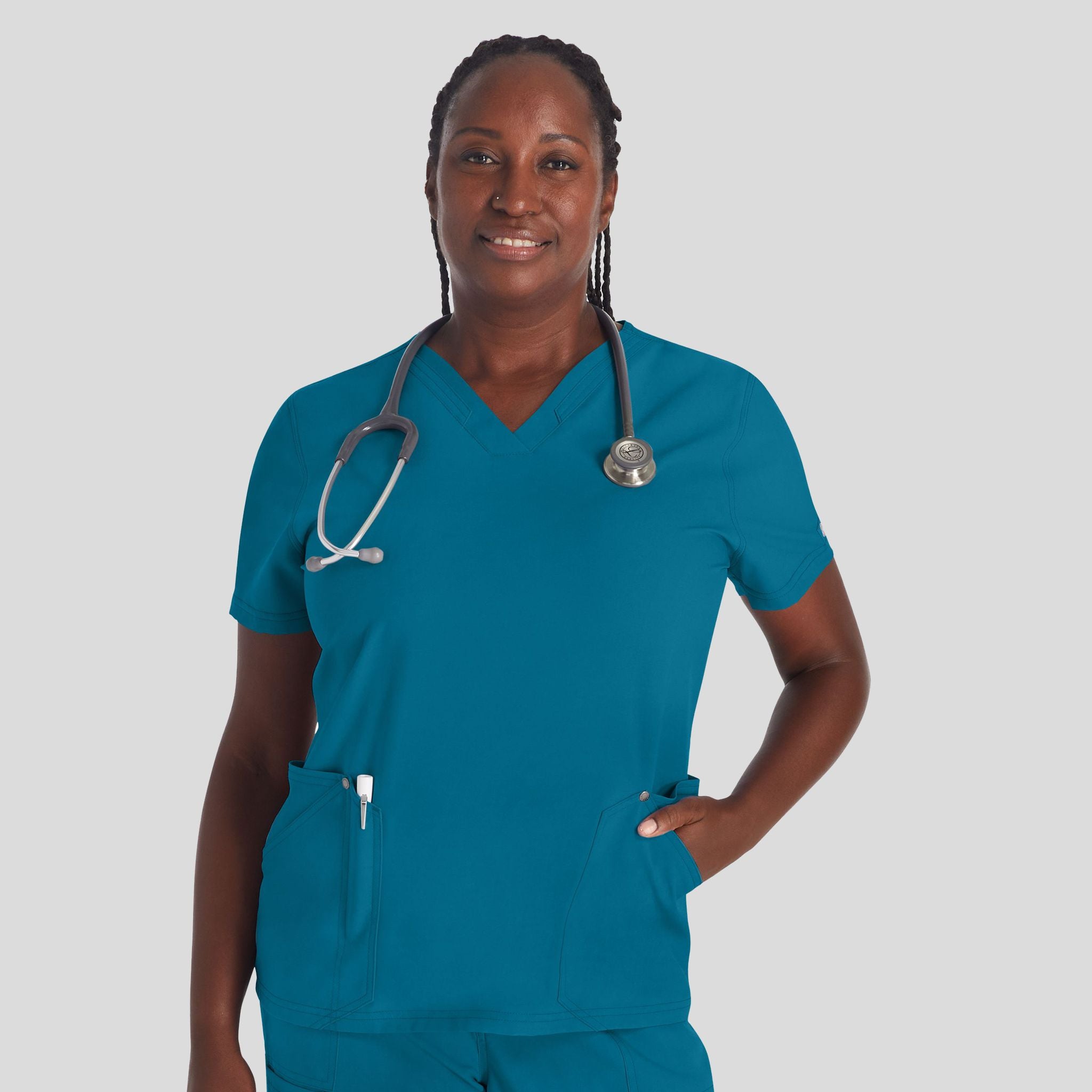Women's V-Neck Scrub Top | Caribbean