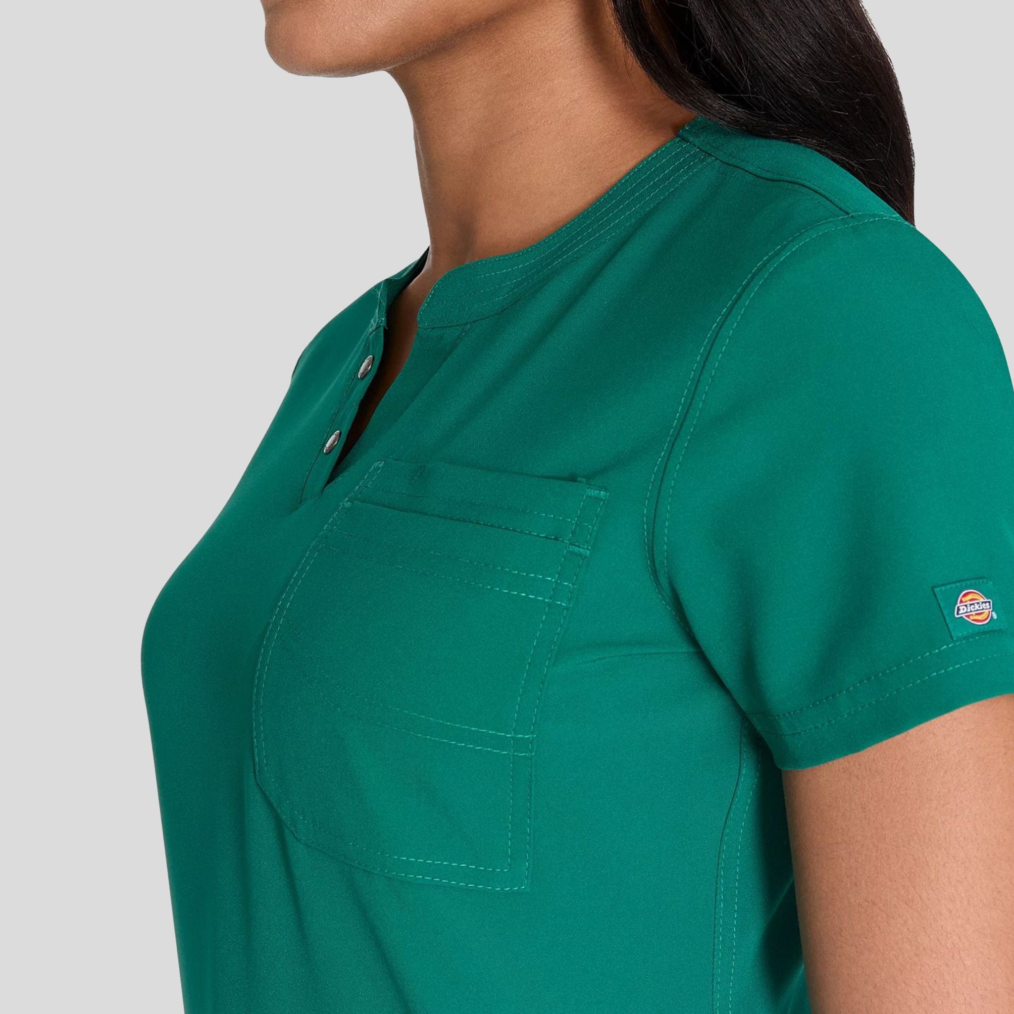 Women's Round Neck Henley Scrub Top | Hunter