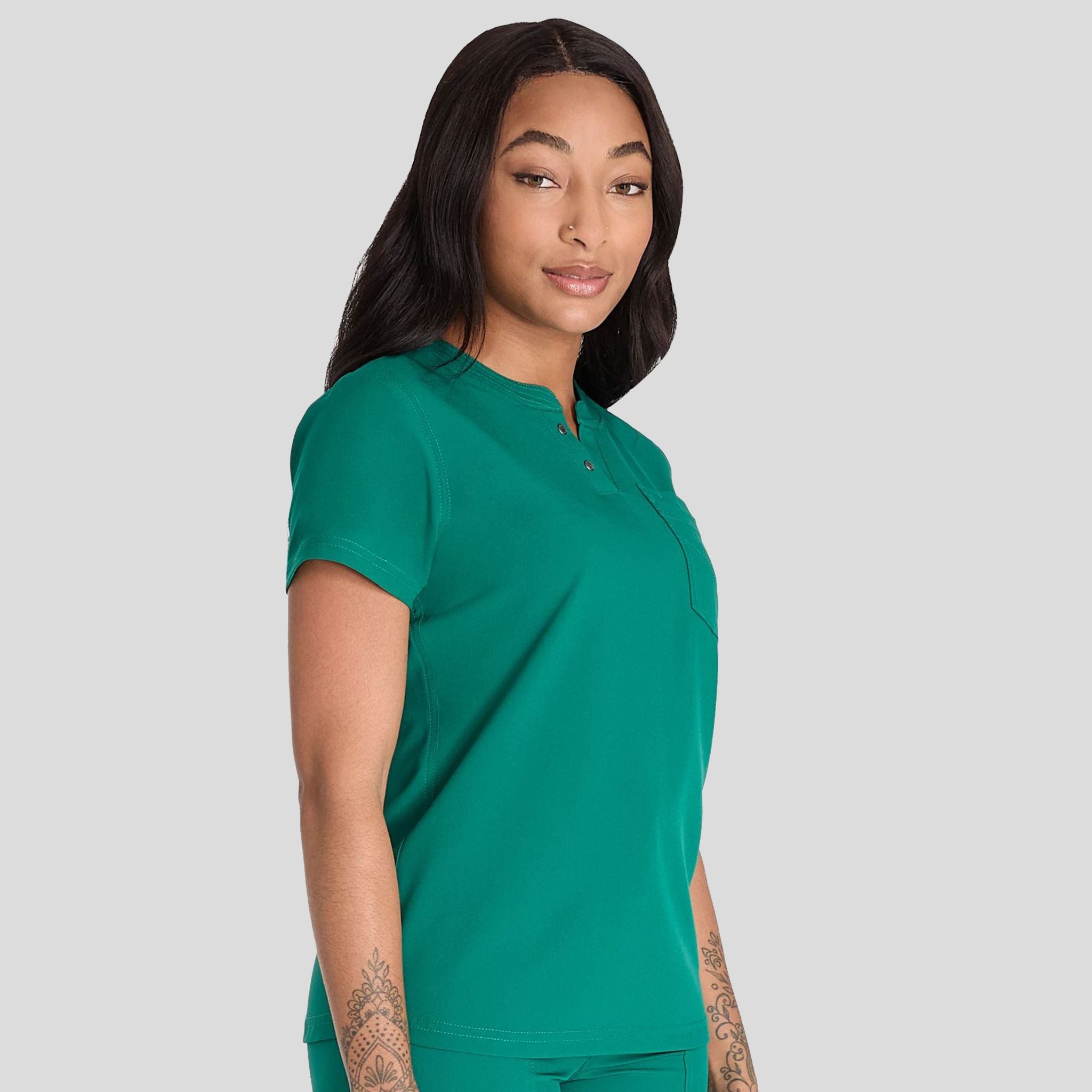 Women's Round Neck Henley Scrub Top | Hunter