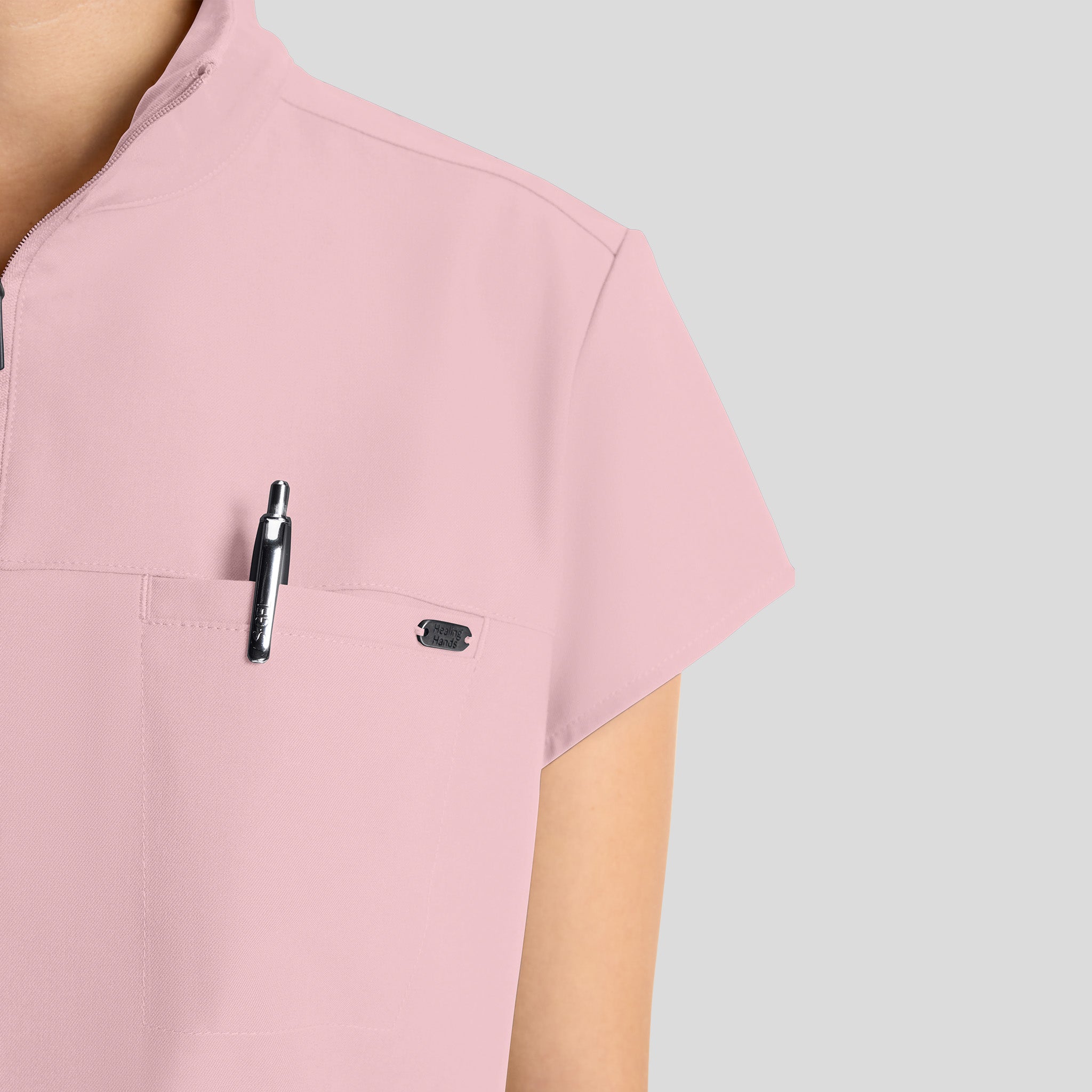 Women's Bella Quarter Zip Scrub Top | Pink Pearl