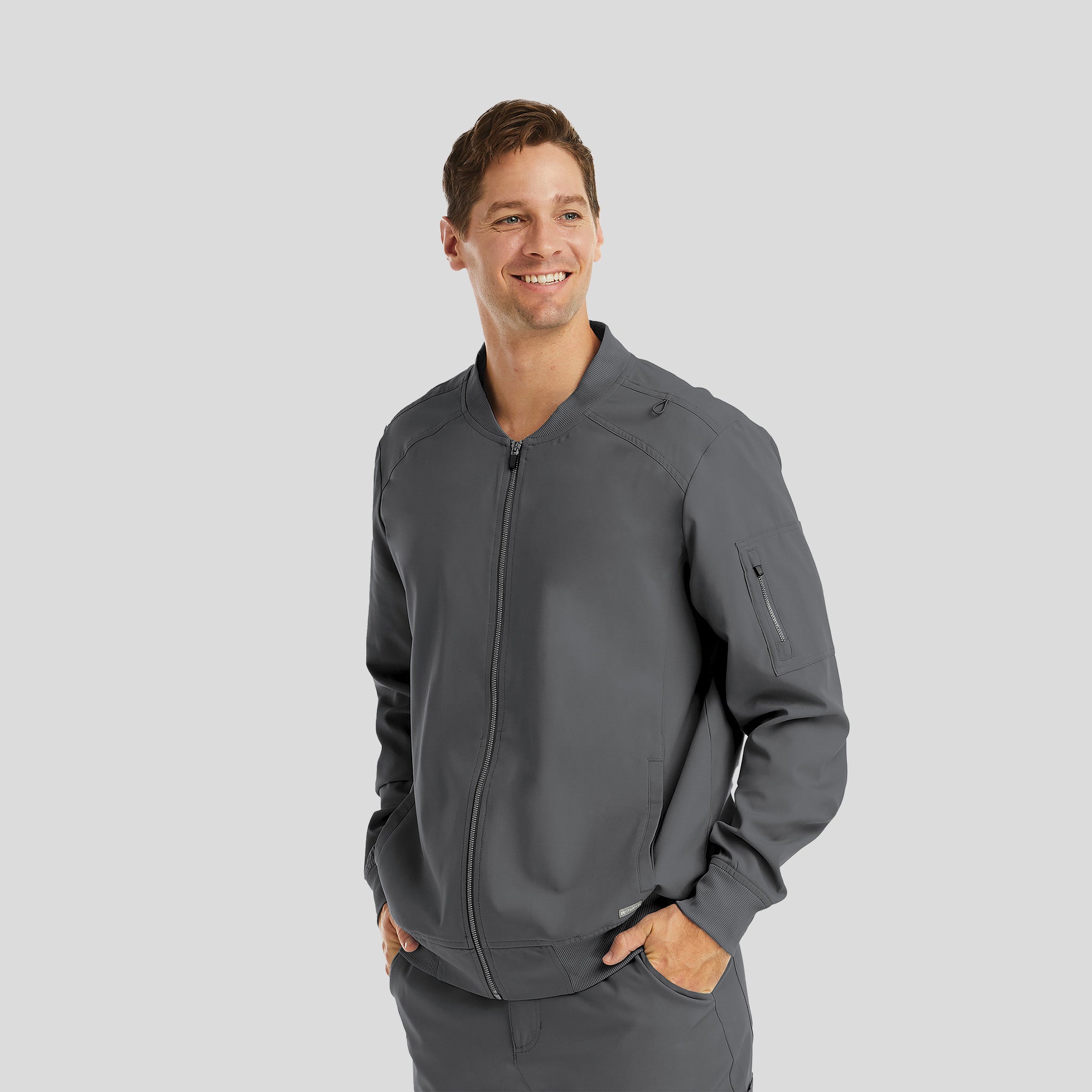 Menβs Full Zip Bomber Jacket | Pewter