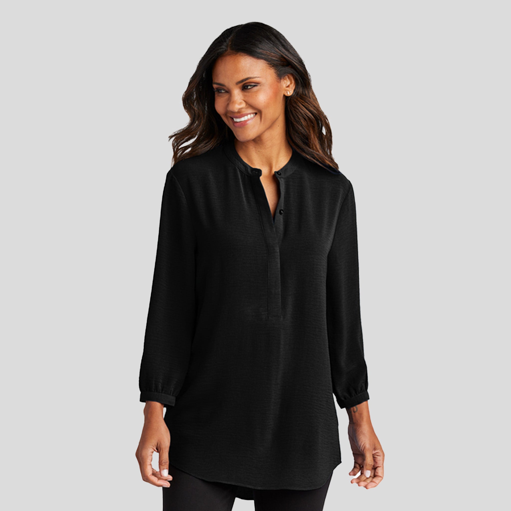 Women's 3/4-Sleeve Textured Crepe Tunic | Black