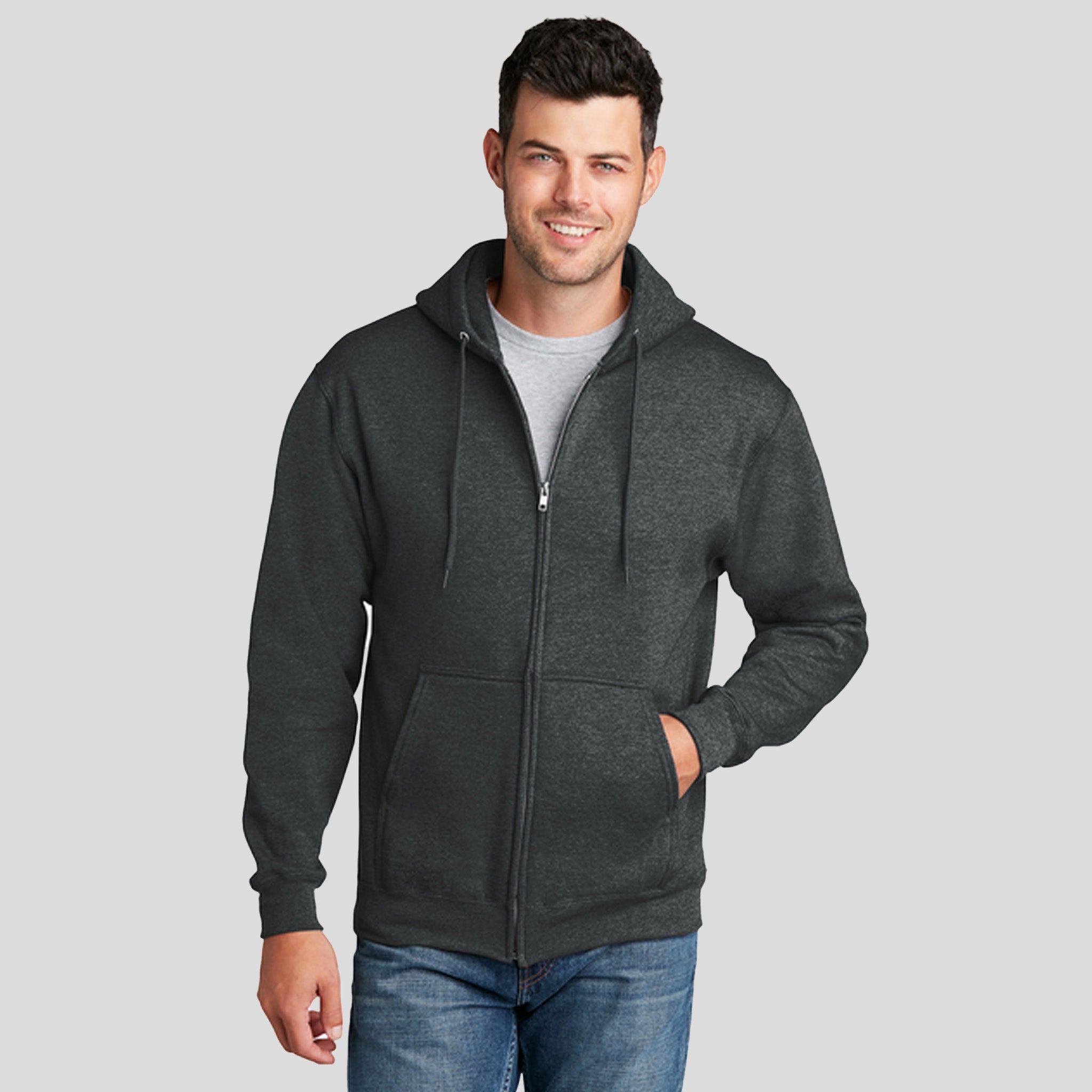 Core Fleece Full-Zip Hooded Sweatshirt | Black Heather