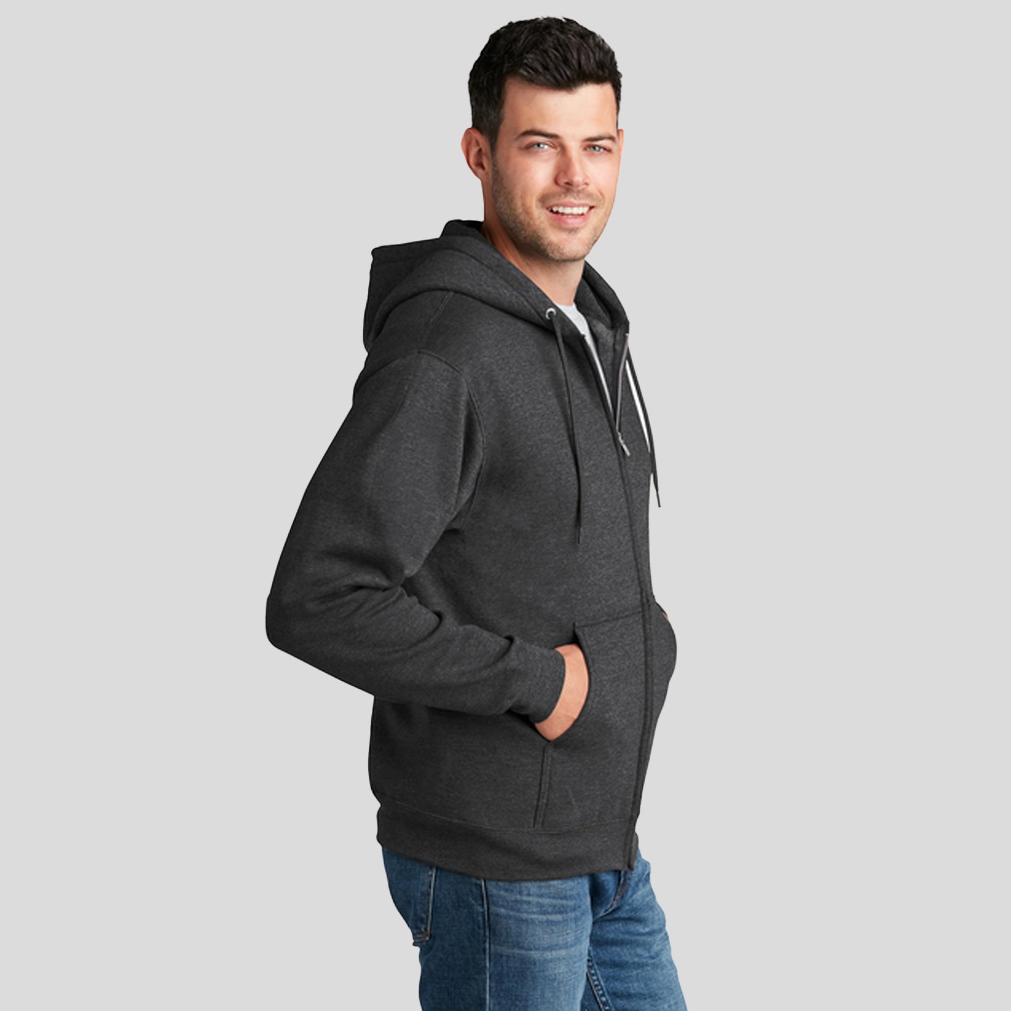 Core Fleece Full-Zip Hooded Sweatshirt | Dark Heather Grey