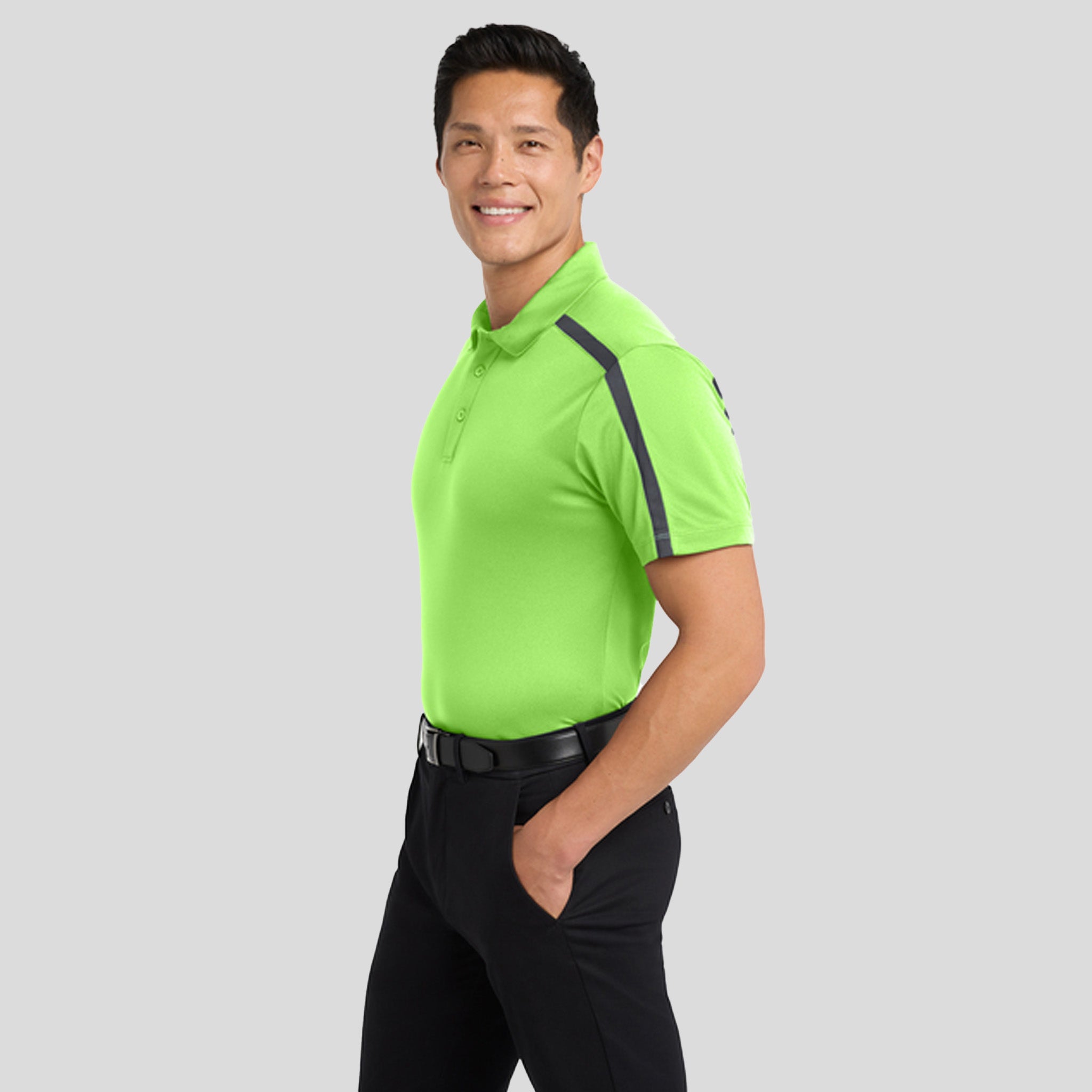 Silk Touch™ Performance Colorblock Stripe Polo | Lime/Steel Grey