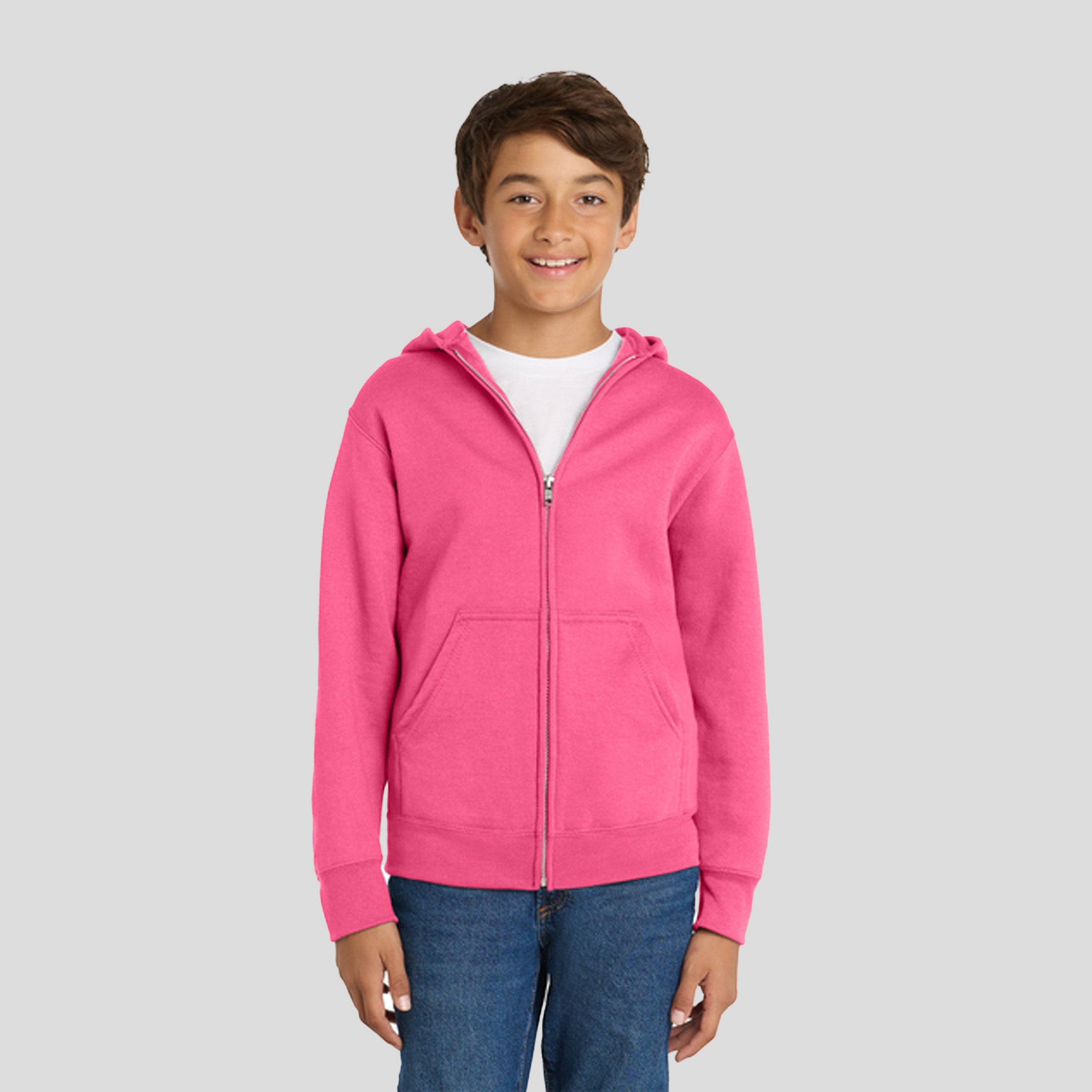 Youth Core Fleece Full-Zip Hooded Sweatshirt | Neon Pink