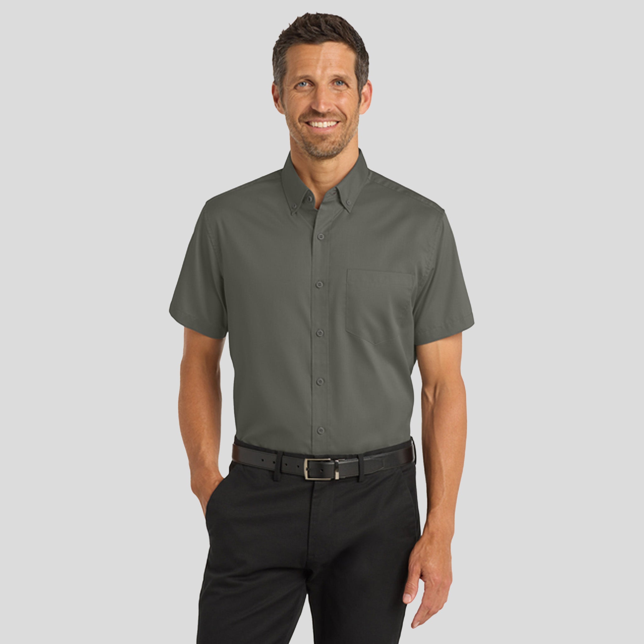 Men's Short Sleeve SuperProβ’ Twill Shirt | Sterling Grey