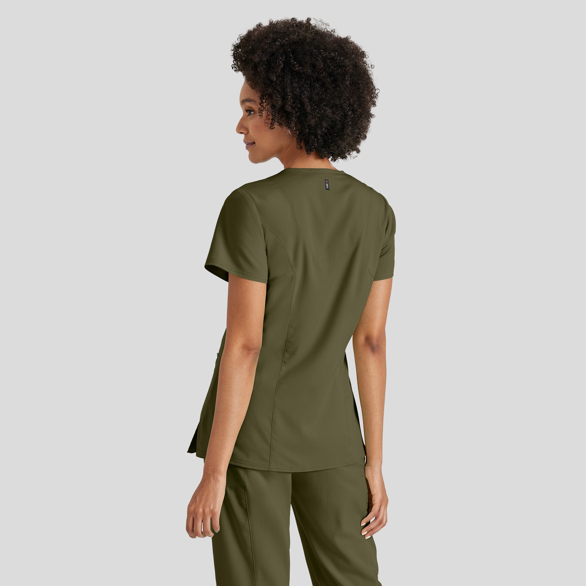 Kim 3-Pocket Crossover V-Neck Scrub Top | Olive