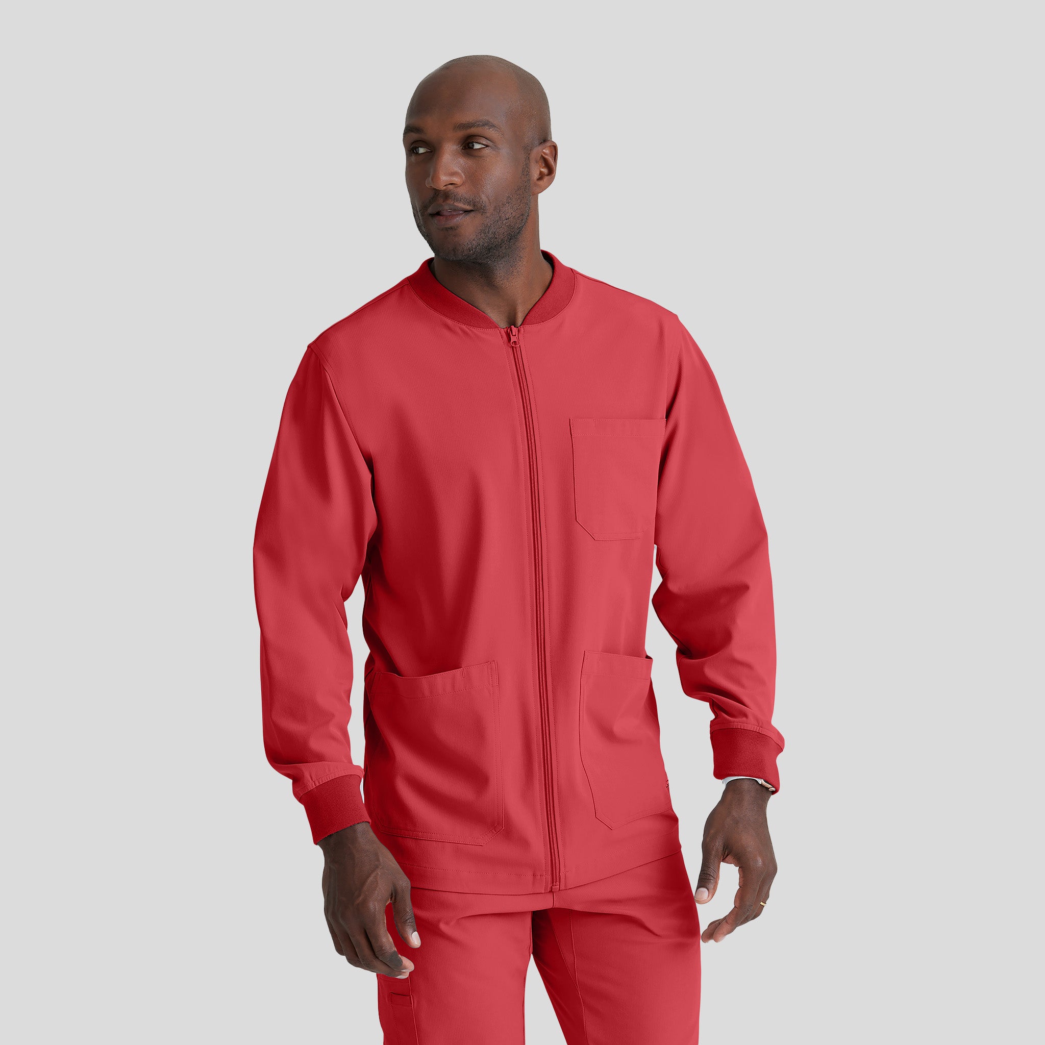 Men's Structure 3-Pocket Crewneck Warmup Scrub Jacket | Red