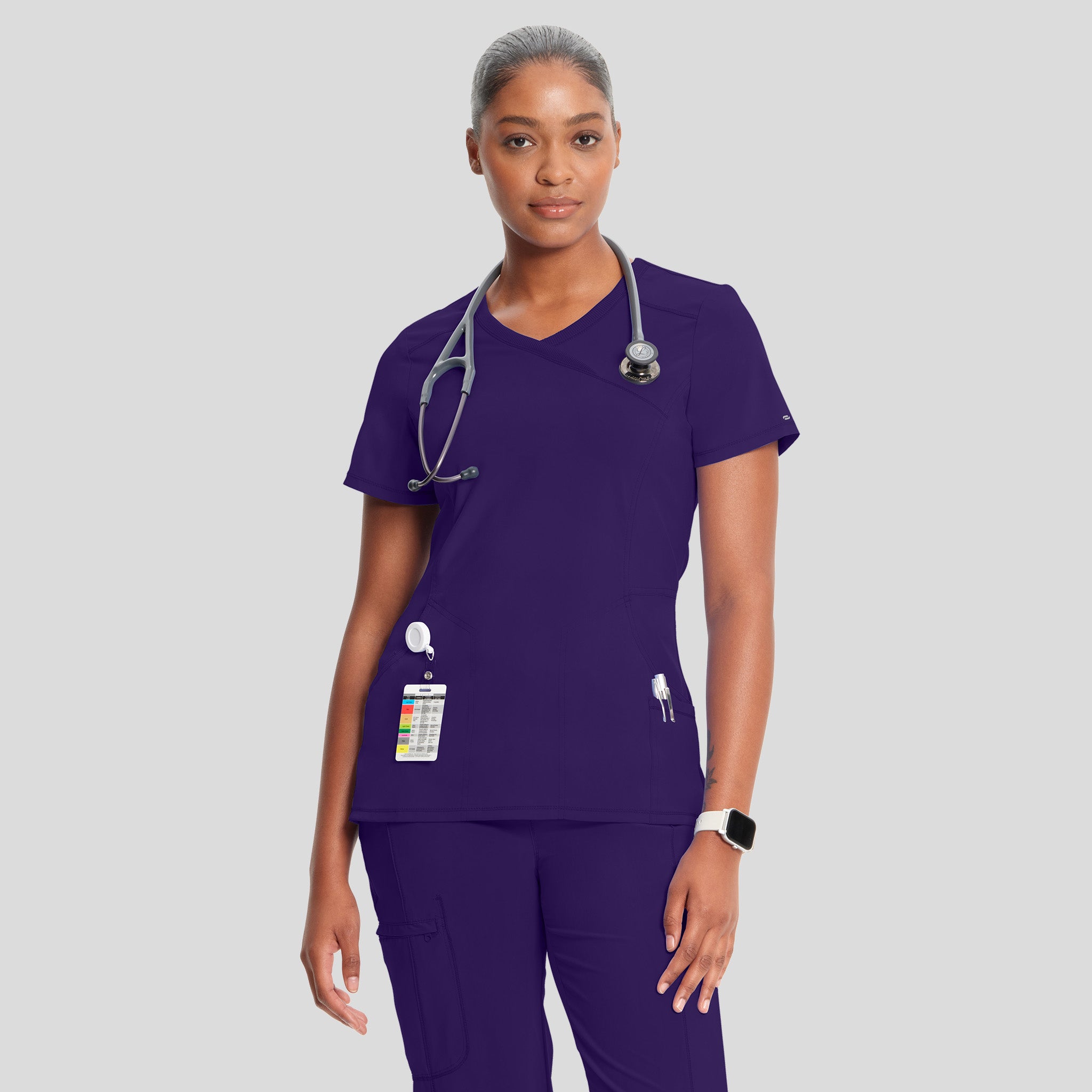 Infinity Mock Wrap Solid Scrub Top | Grape