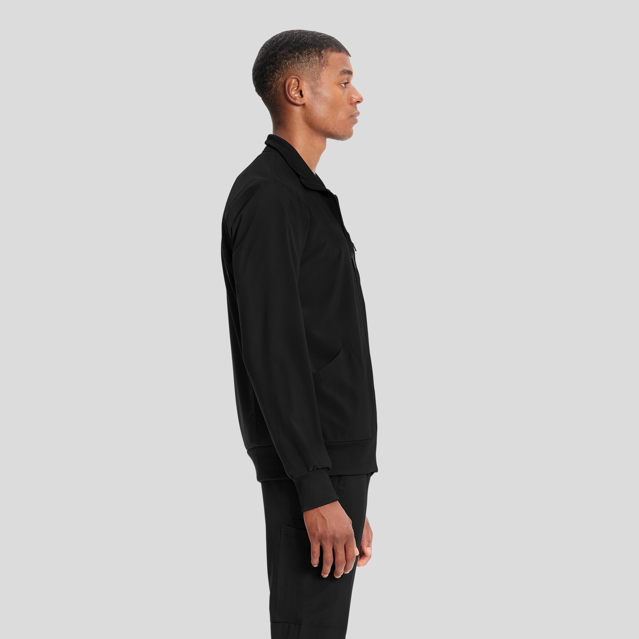 Infinity Men's Zip Front Solid Scrub Jacket | Black