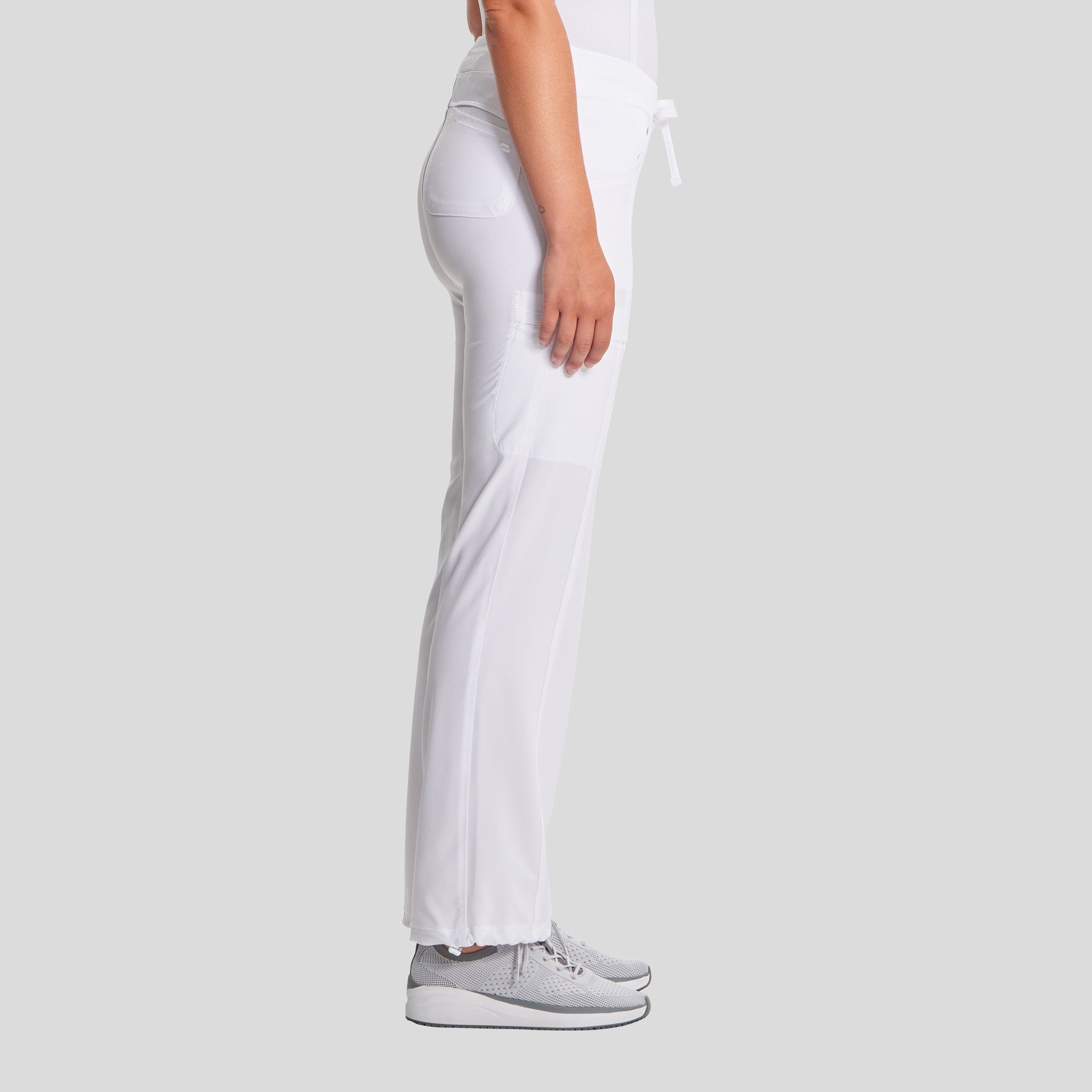 Rib Knit Drawstring Waist Scrub Pant | White