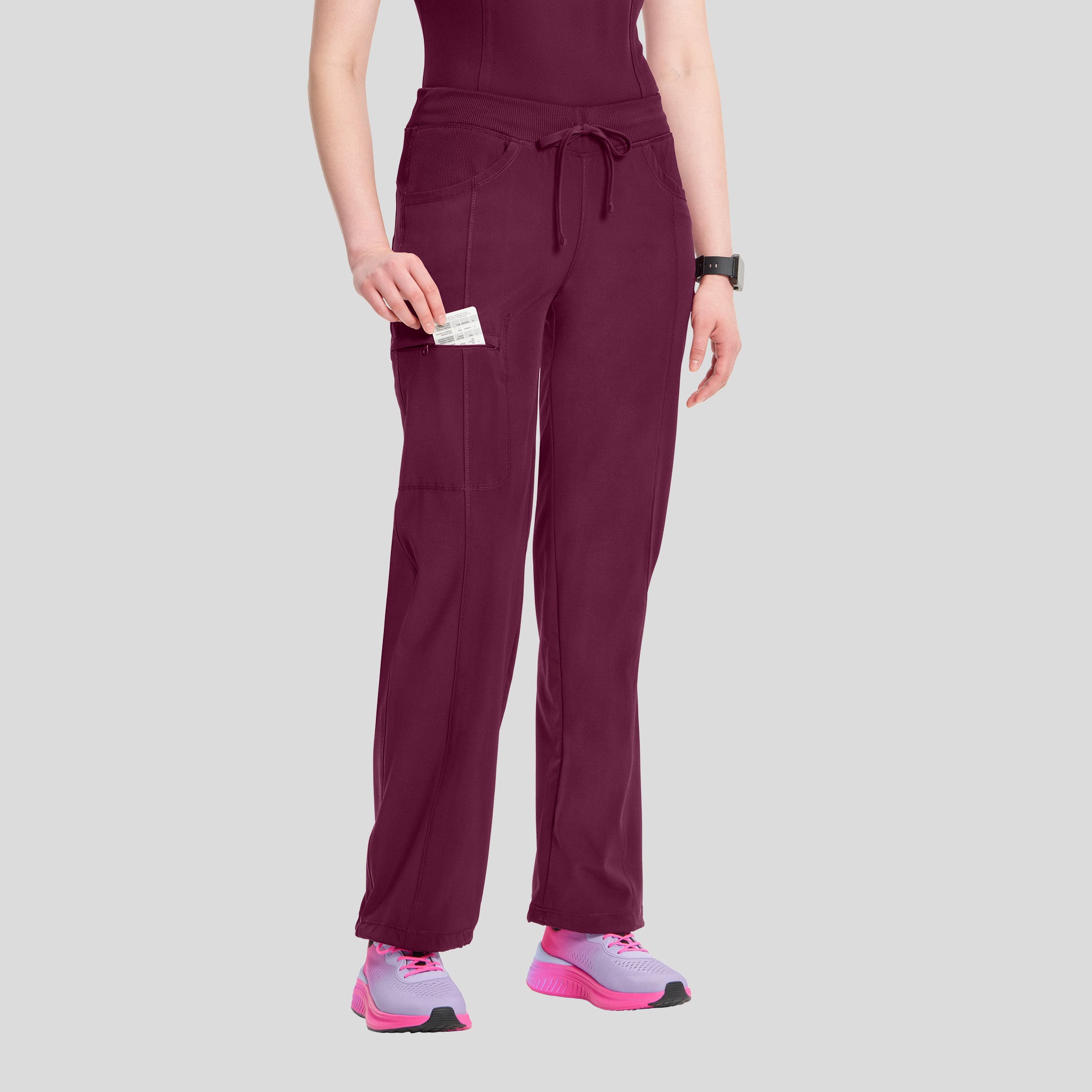 Rib Knit Drawstring Waist Scrub Pant | Wine