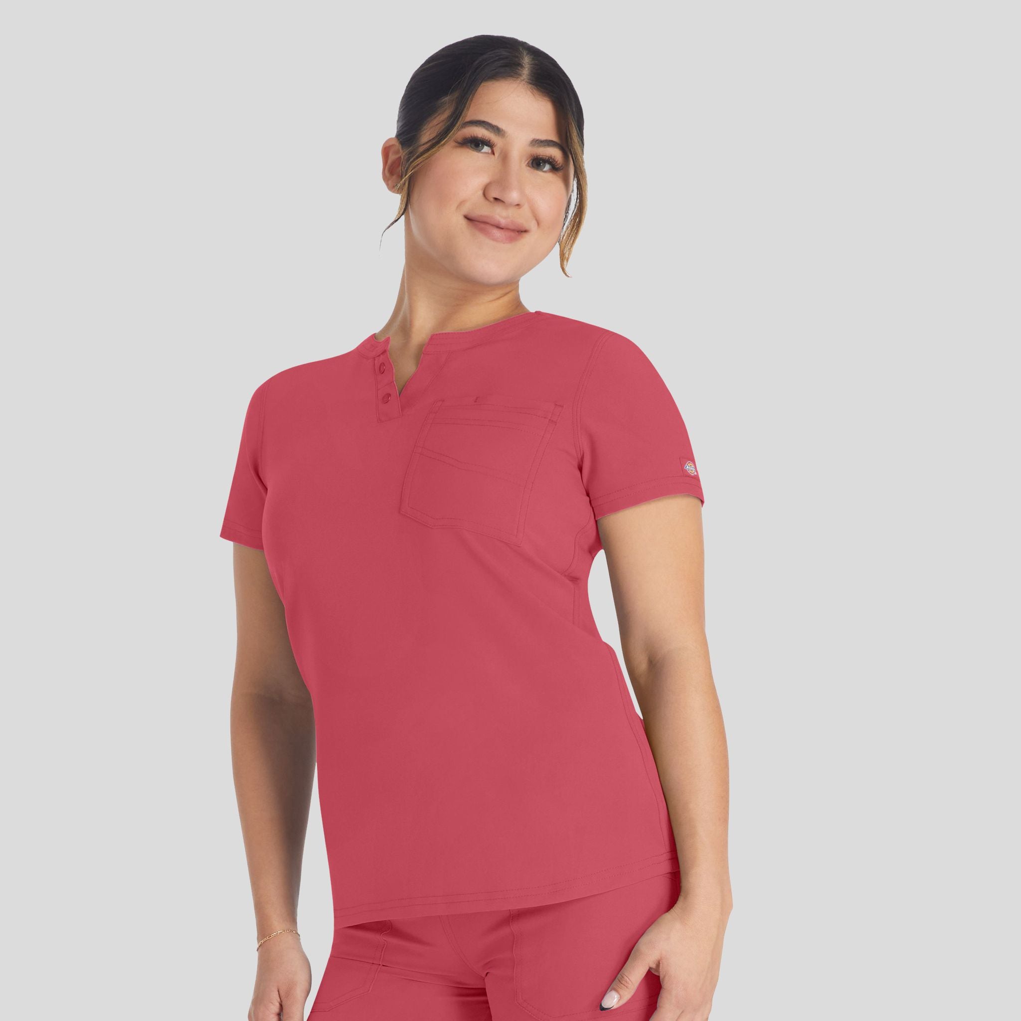 Women's Round Neck Henley Scrub Top | Red Clay