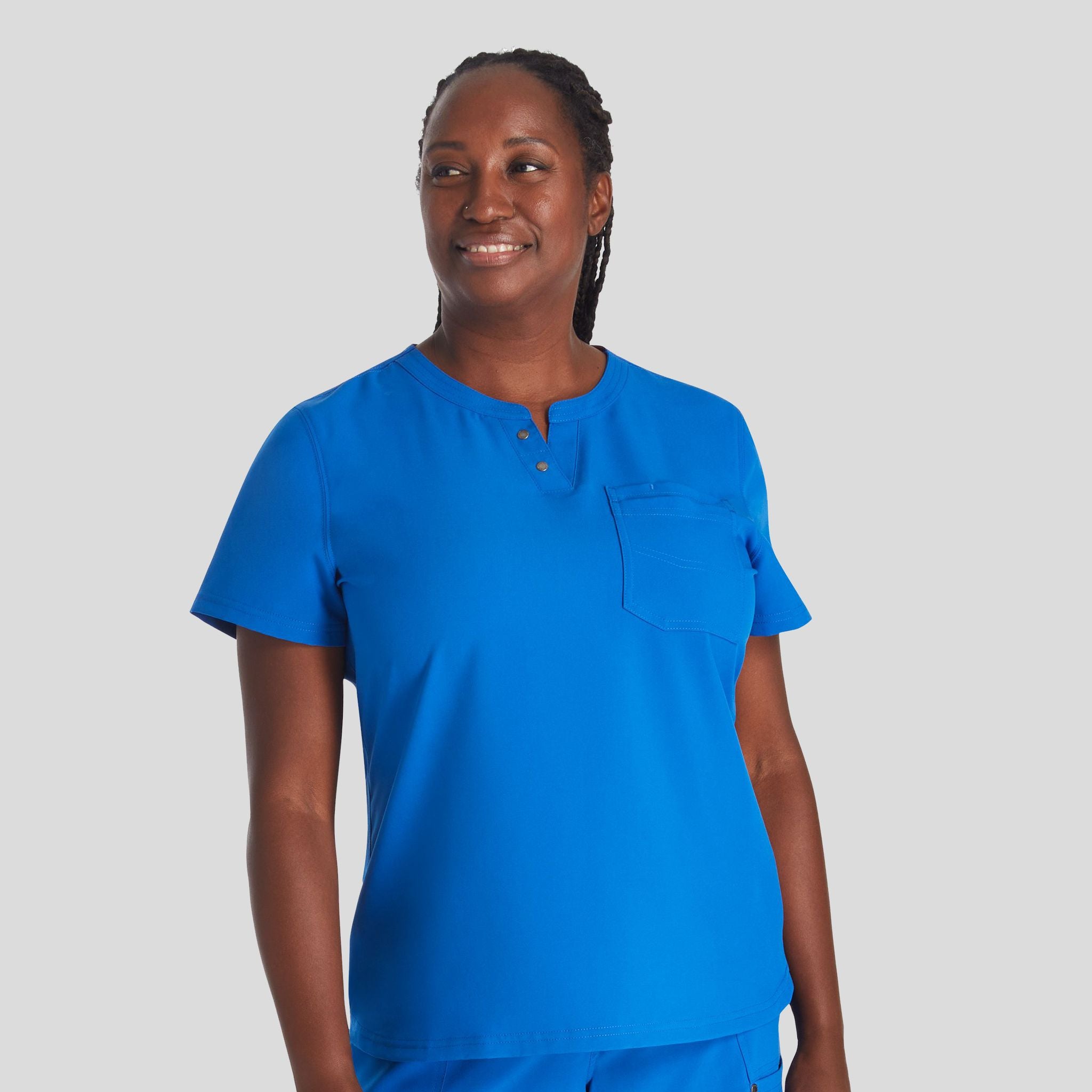 Women's Round Neck Henley Scrub Top | Royal