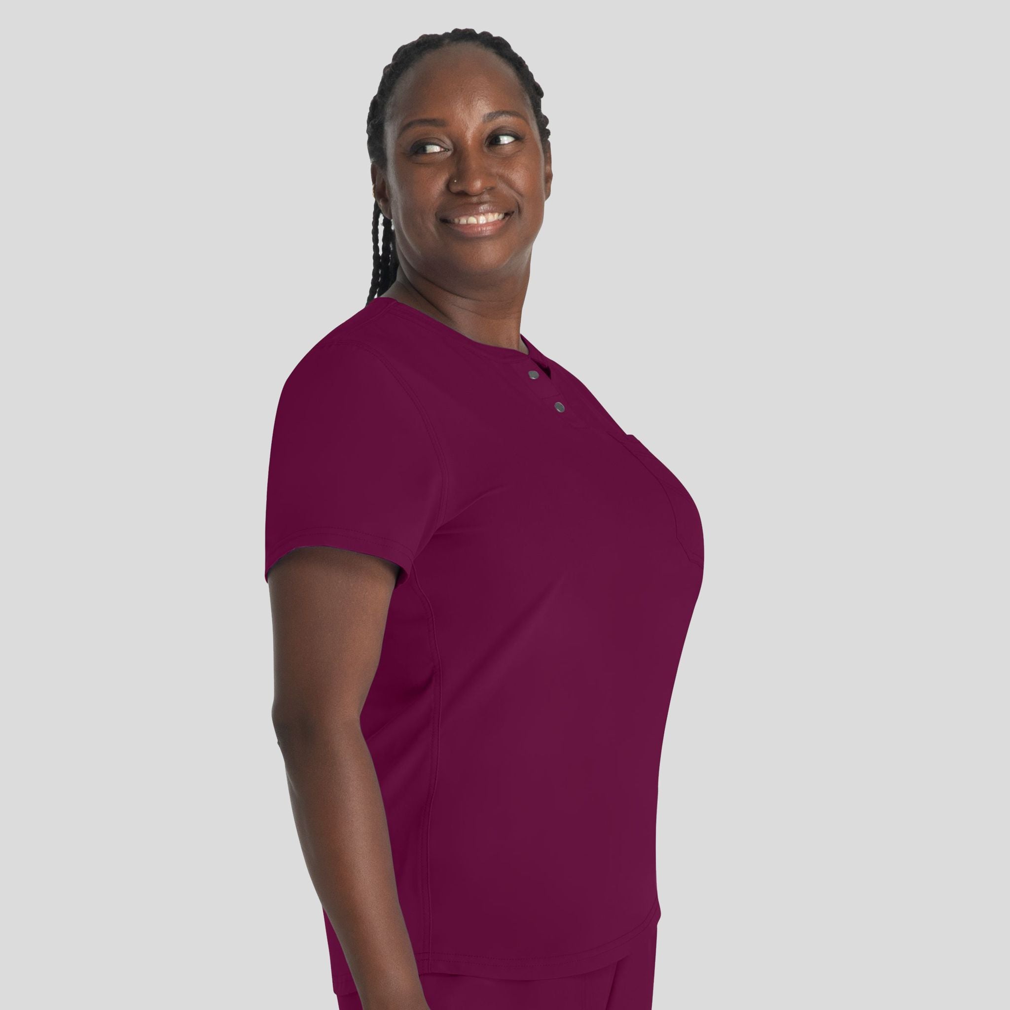 Women's Round Neck Henley Scrub Top | Wine