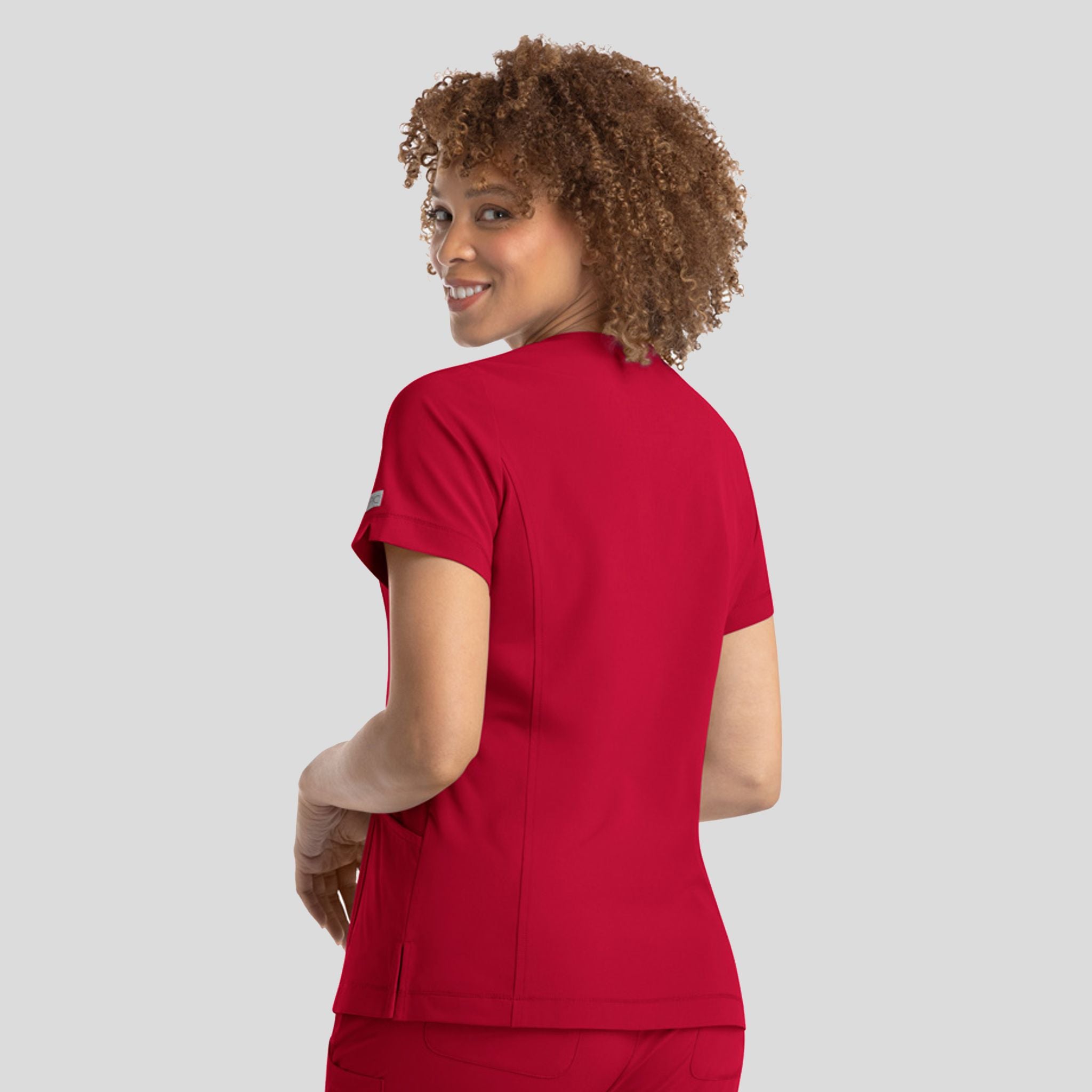 Notched Crew Neck Top | Red