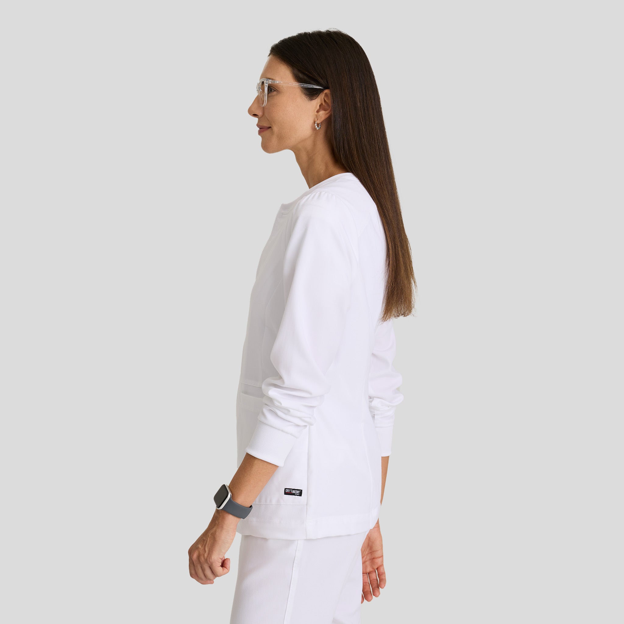 Millie 3-Pocket Crewneck Scrub Jacket | White