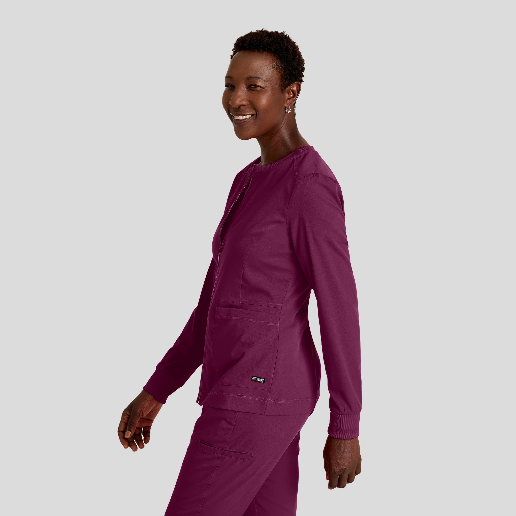 Millie 3-Pocket Crewneck Scrub Jacket | Wine