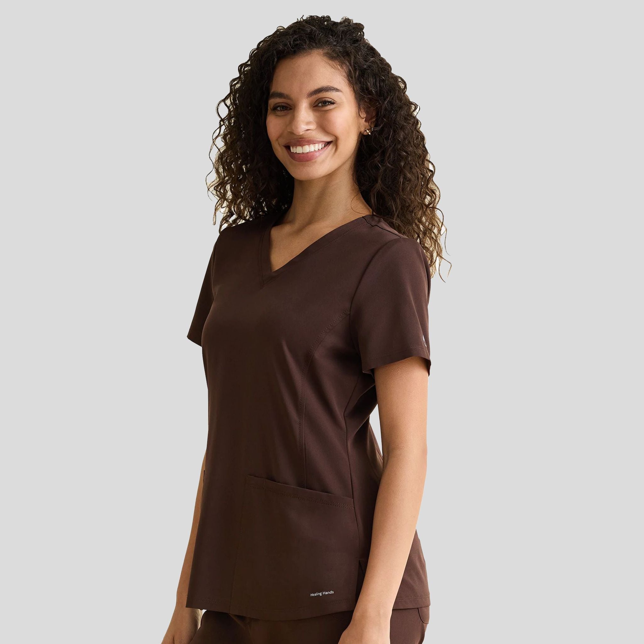 Women's Monica V-Neck Solid Scrub Top | Dark Chocolate