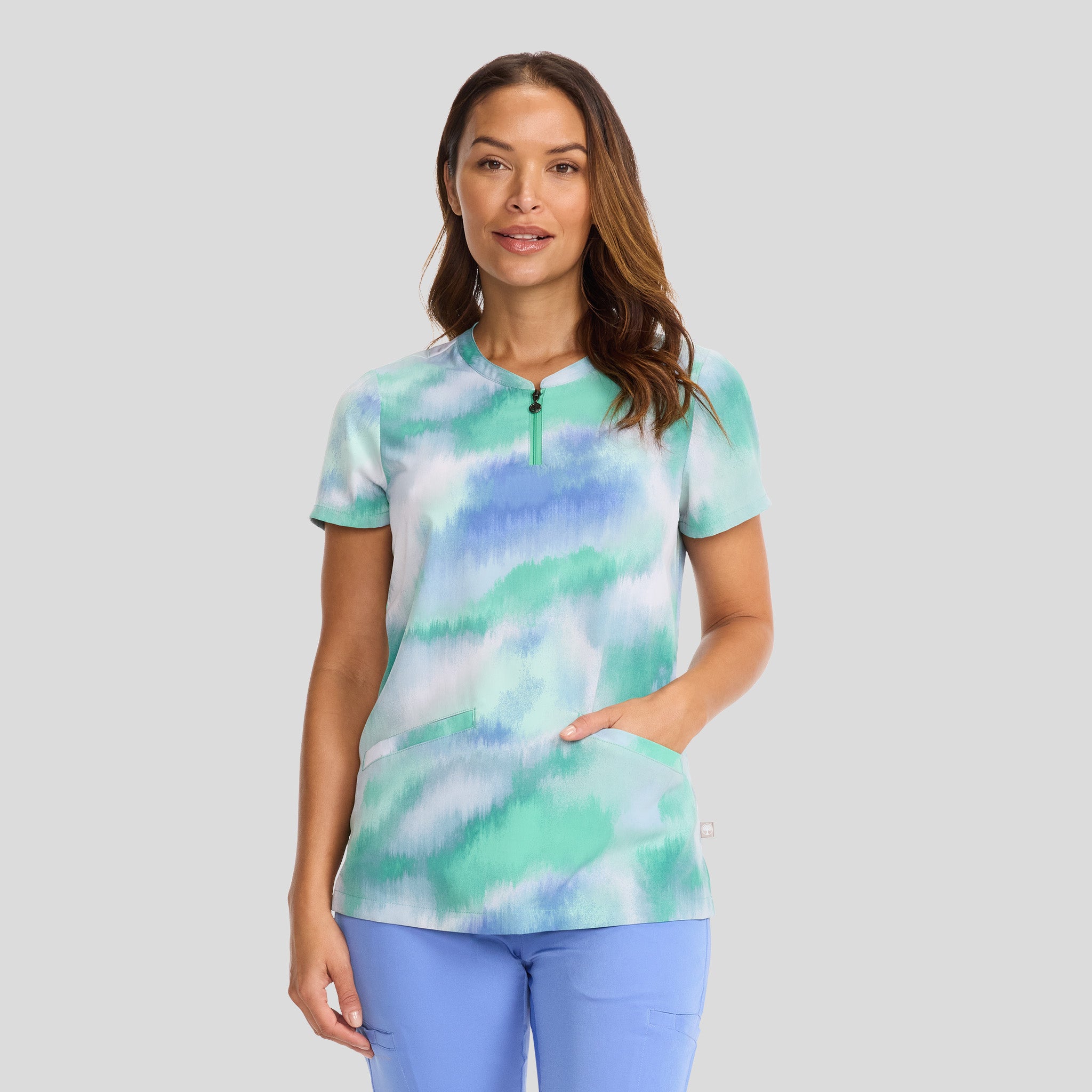Ivy Blurred Ikat Print Scrub Top