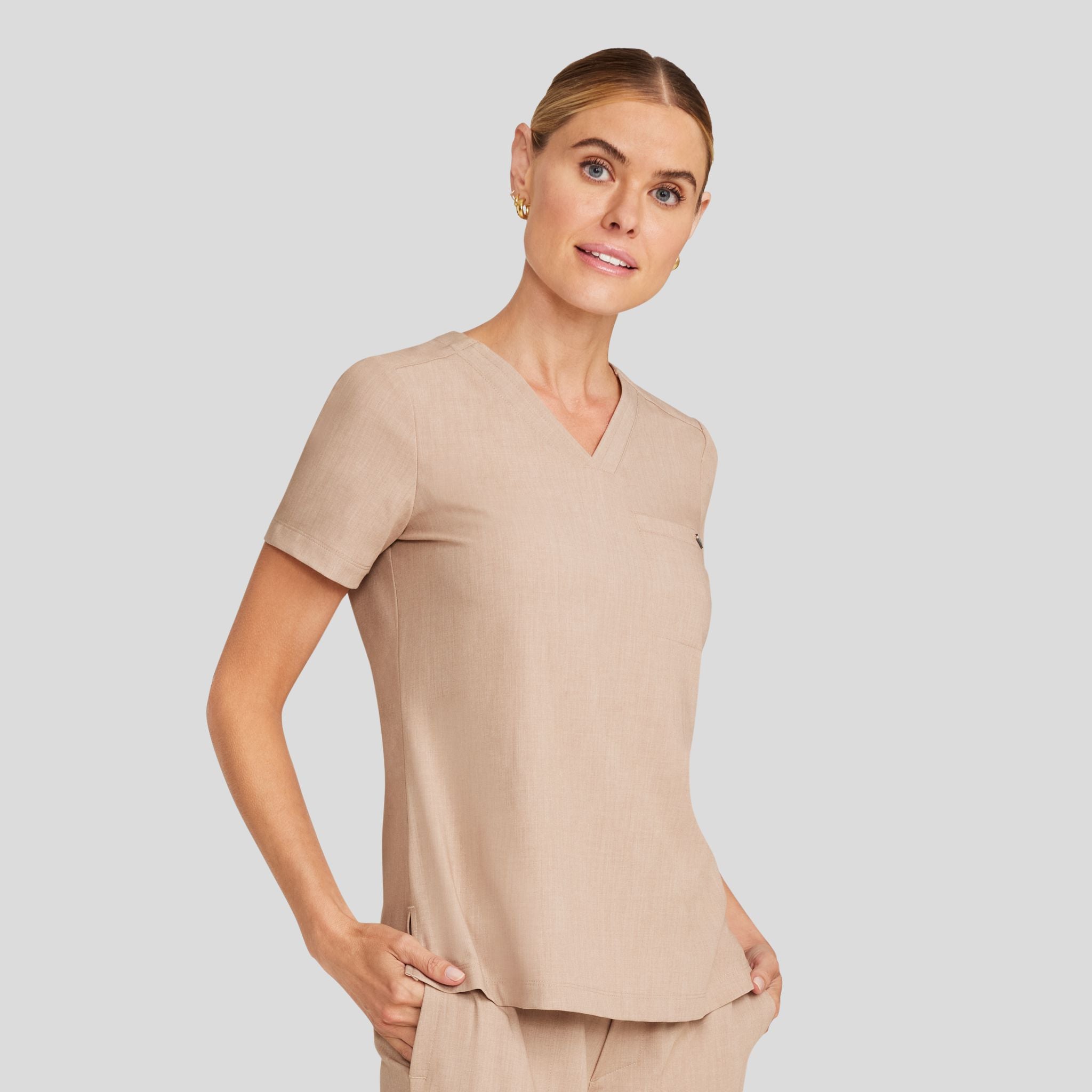 Women's Billie V-Neck Scrub Top | Desert Taupe