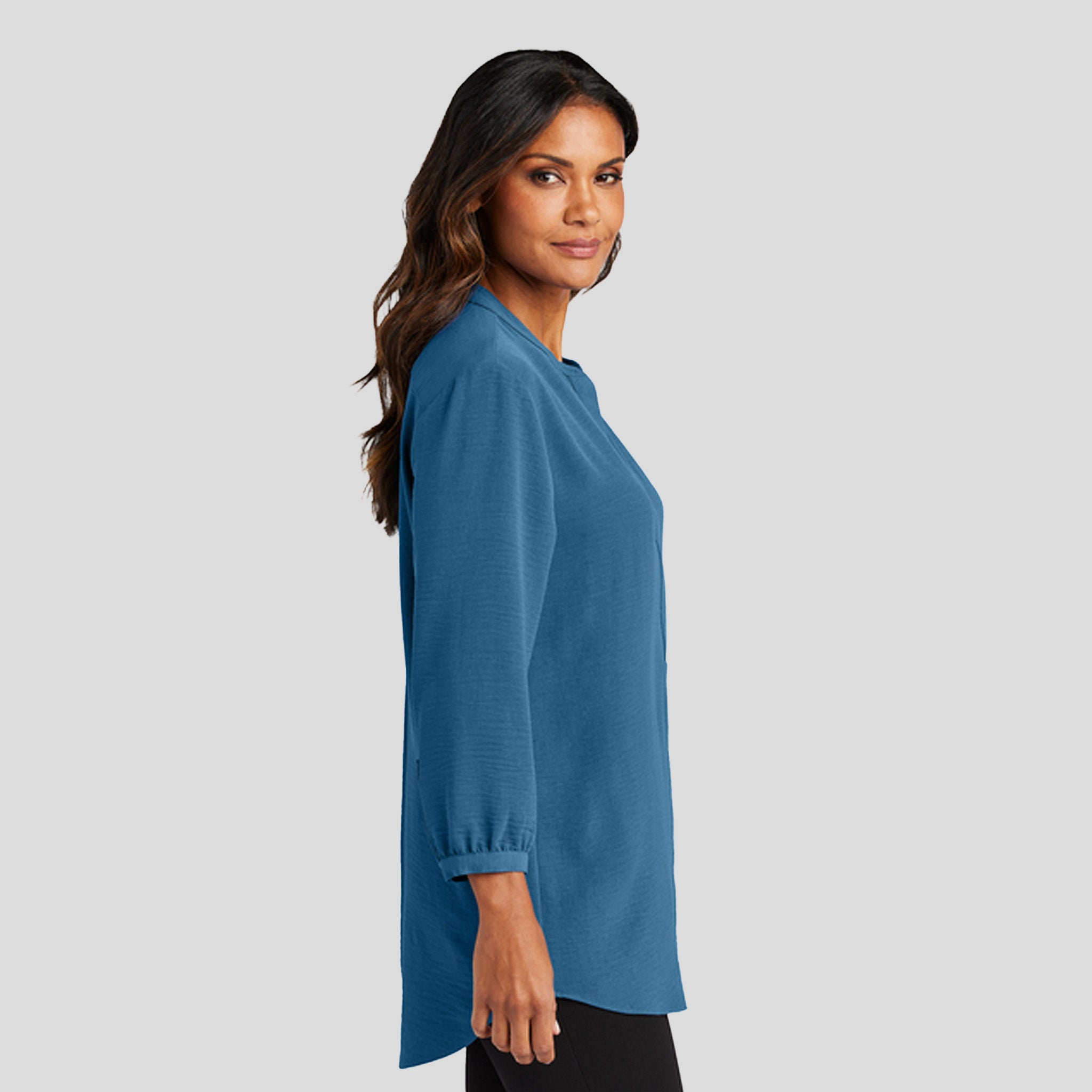 Women's 3/4-Sleeve Textured Crepe Tunic | Aegean Blue