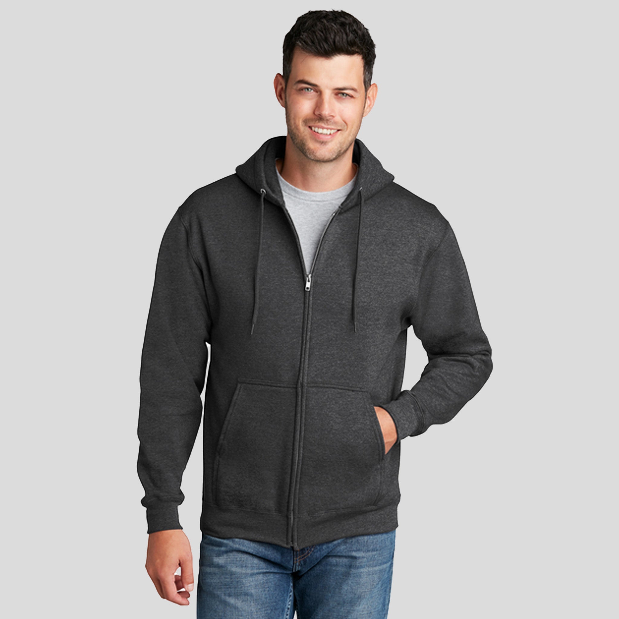 Core Fleece Full-Zip Hooded Sweatshirt | Dark Heather Grey