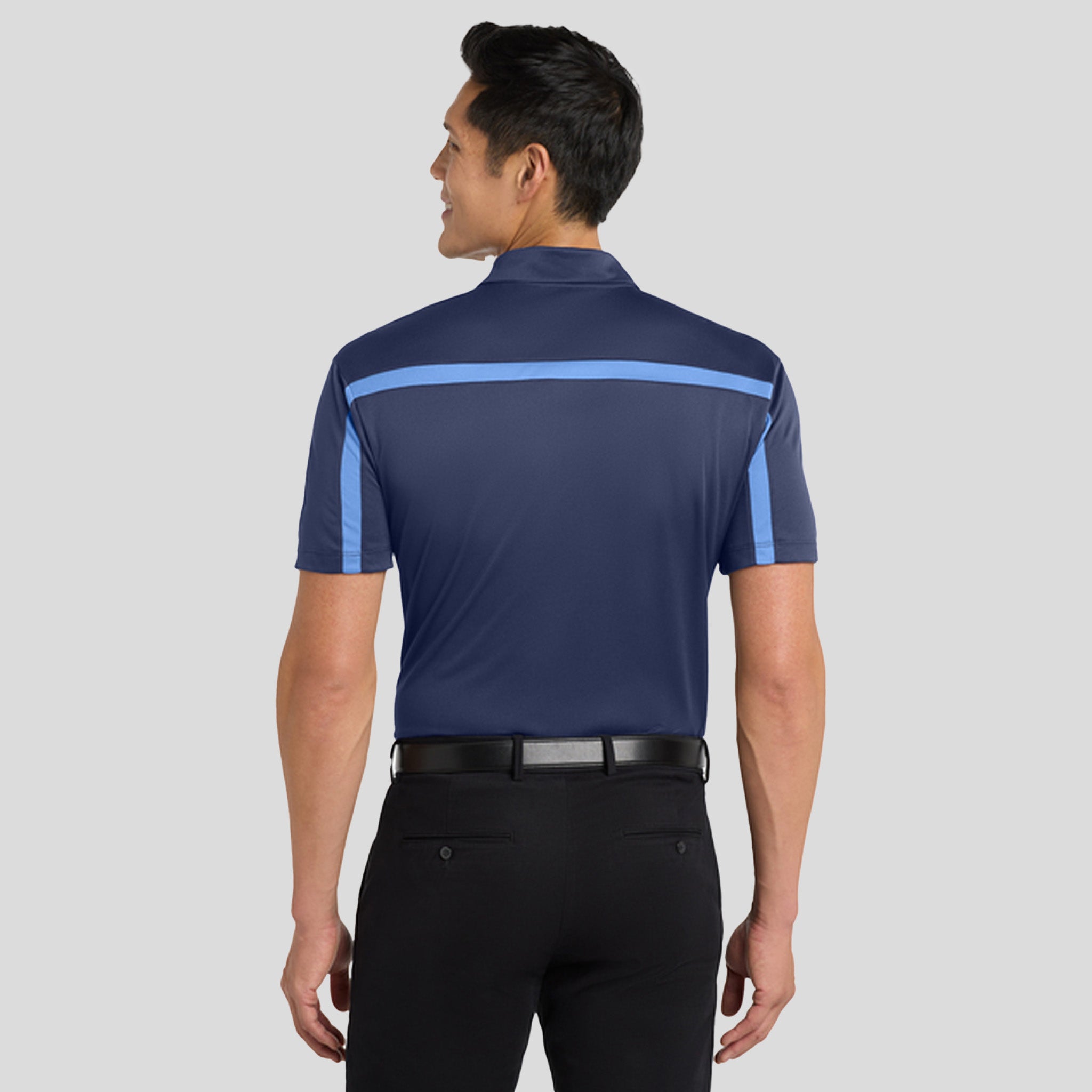 Silk Touch™ Performance Colorblock Stripe Polo | Navy/Carolina Blue