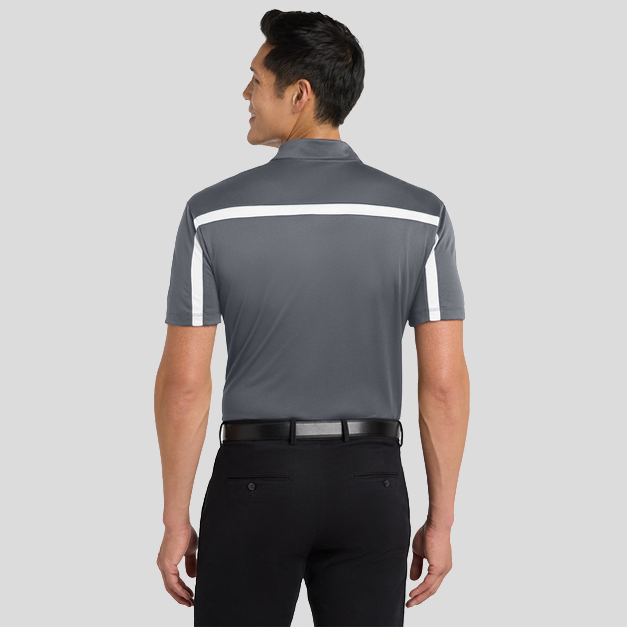 Silk Touch™ Performance Colorblock Stripe Polo | Steel Grey/White