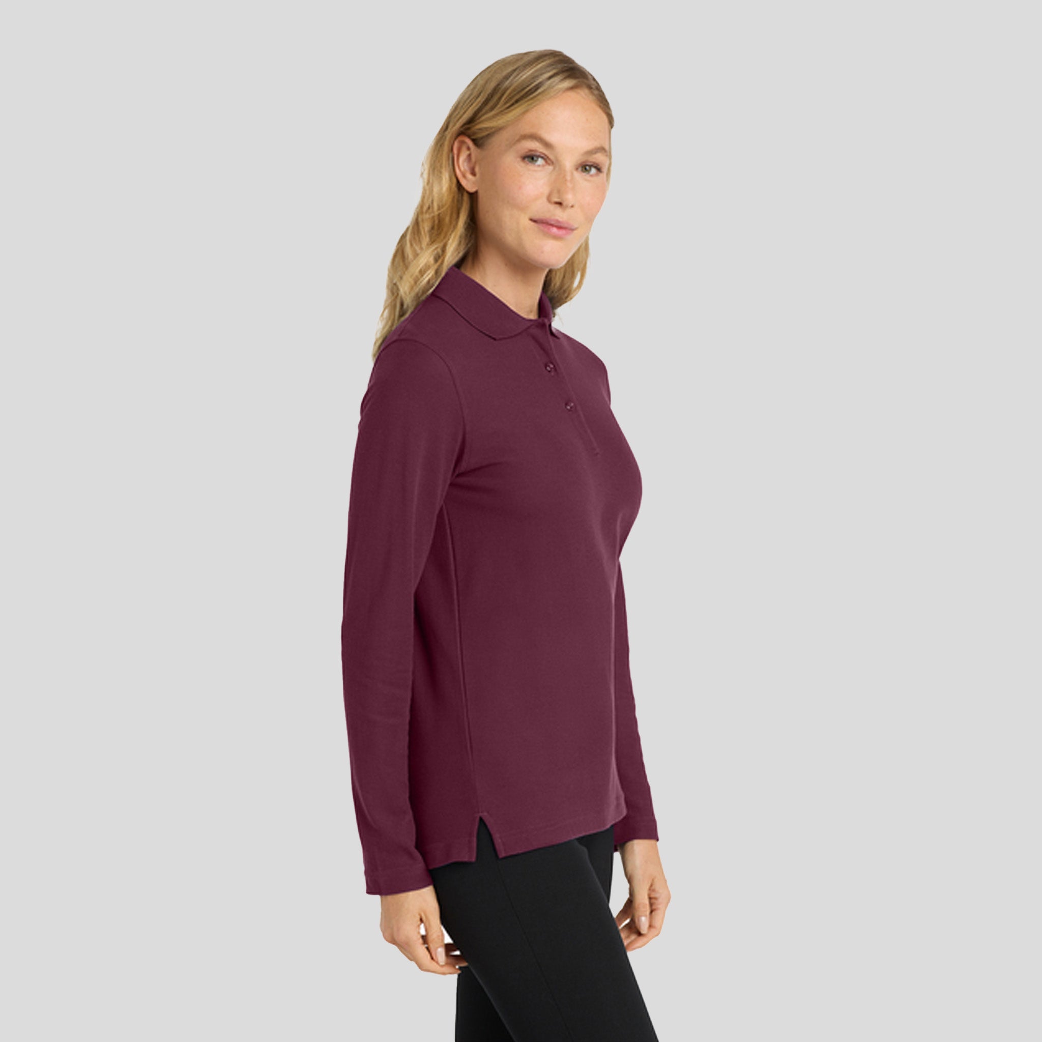 Women's Silk Touch™ Long Sleeve Polo | Burgundy