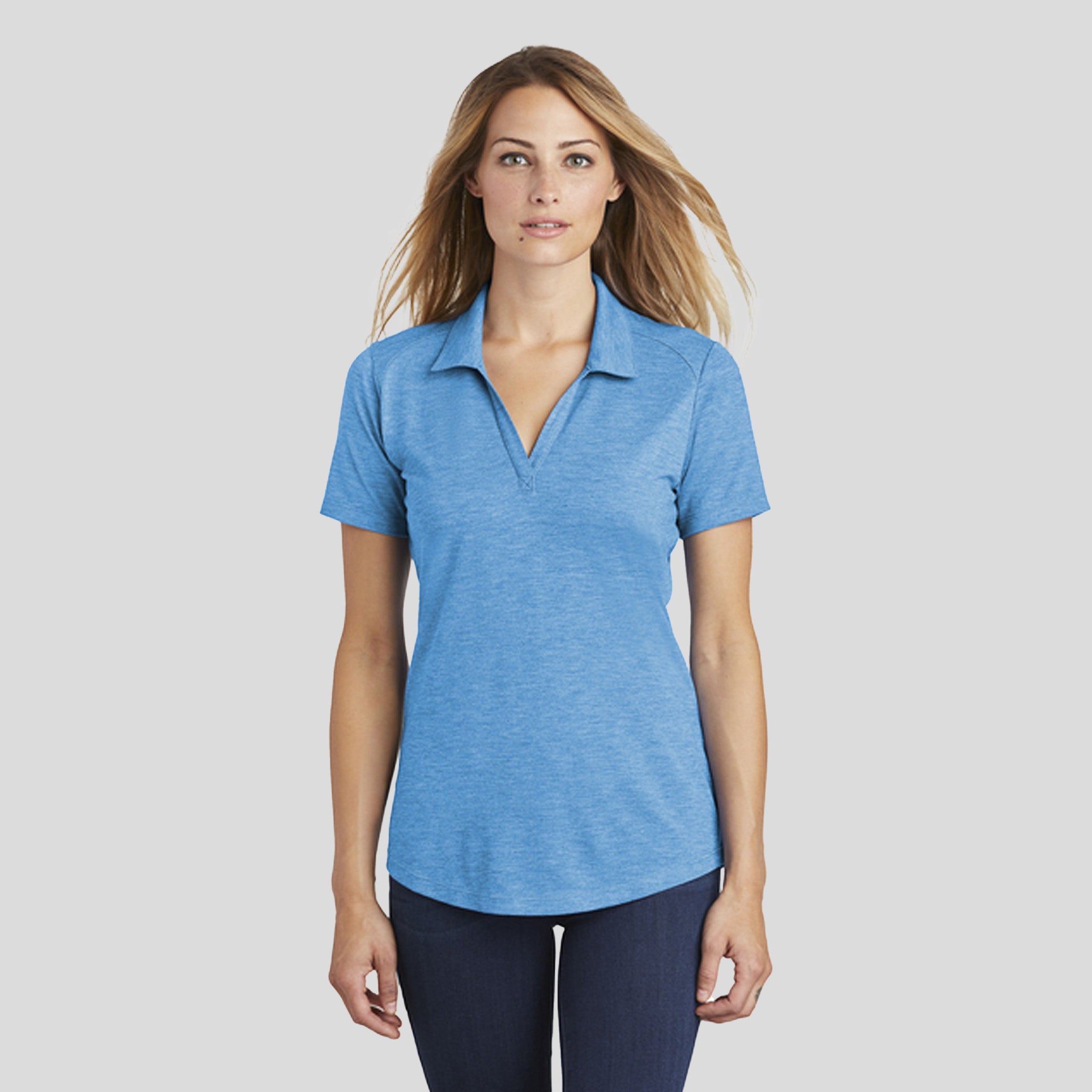 Women's PosiCharge ® Tri-Blend Wicking Polo | Pond Blue Heather
