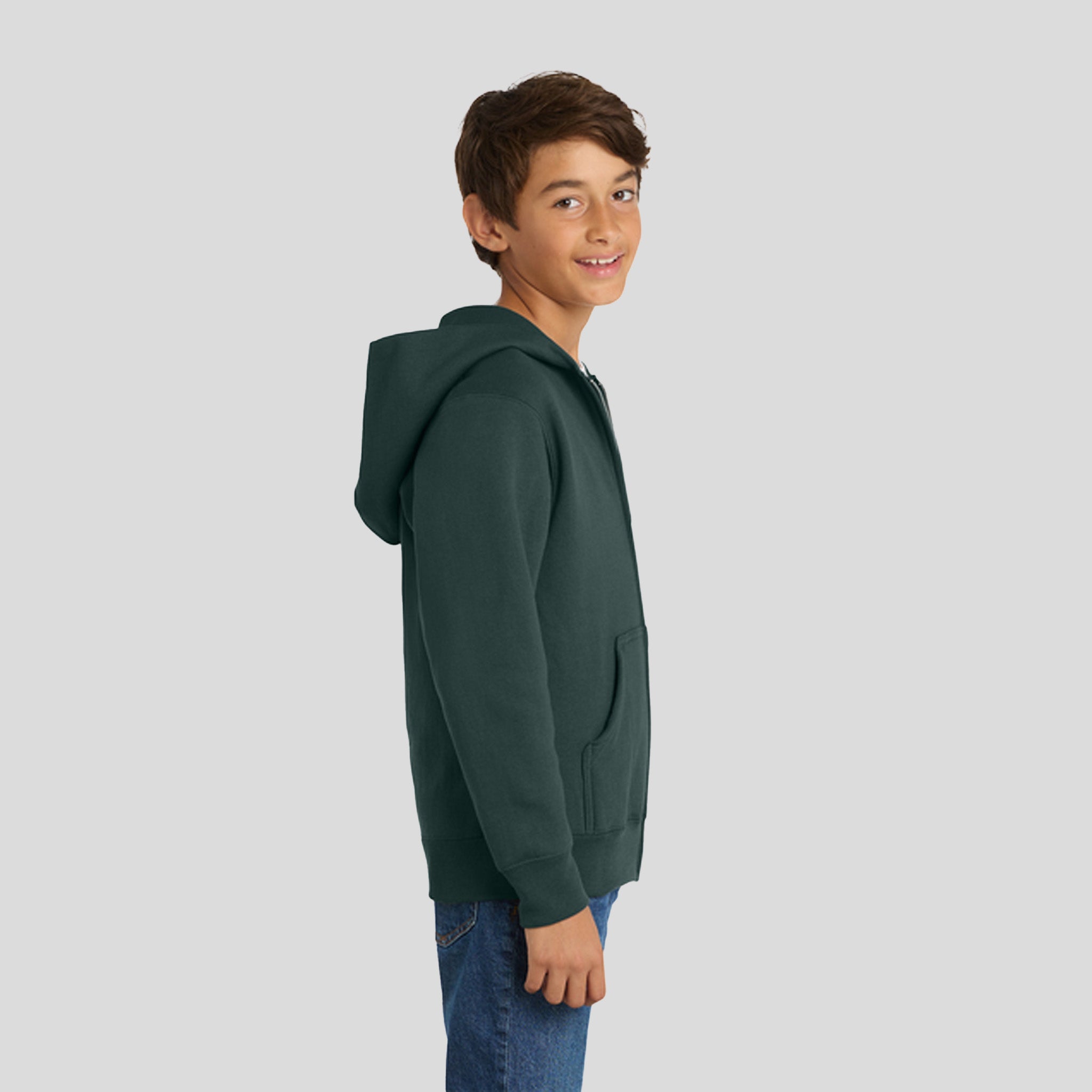 Youth Core Fleece Full-Zip Hooded Sweatshirt | Dark Green