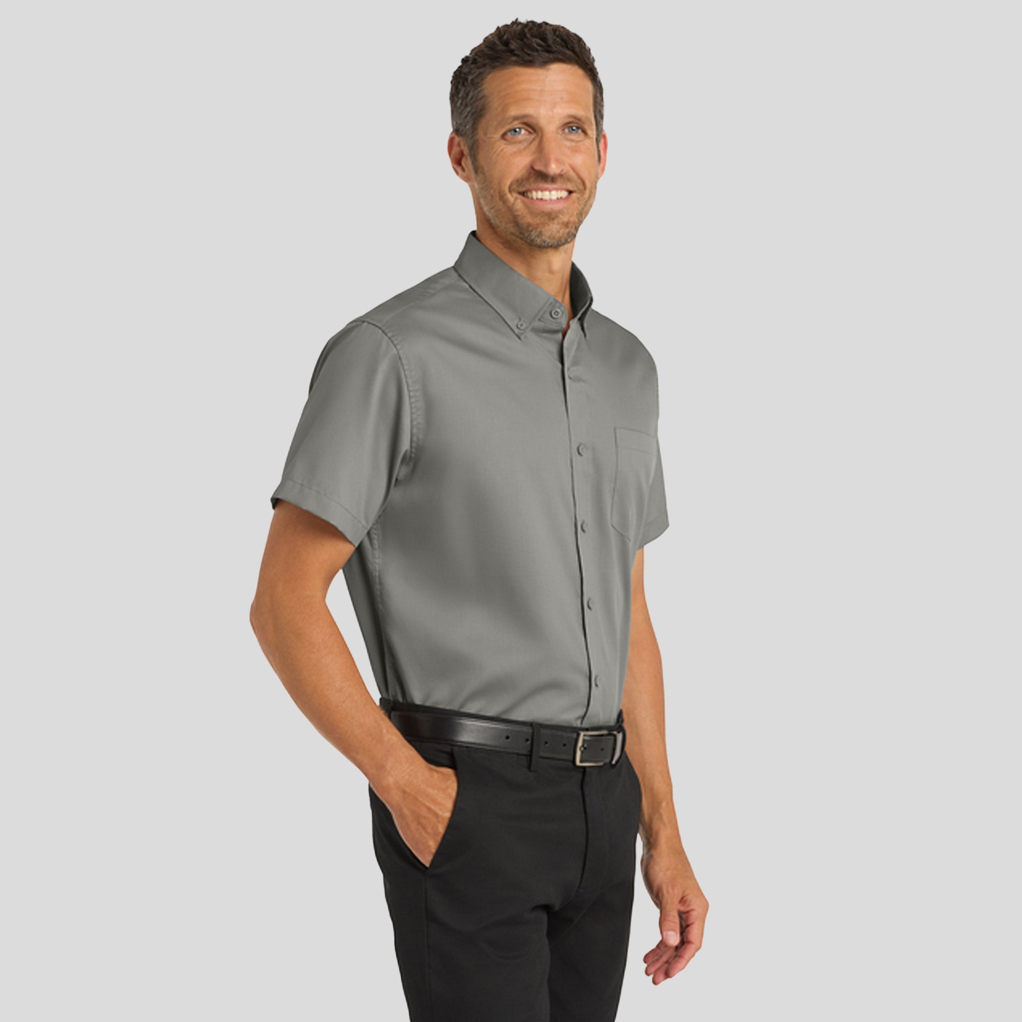 Men's Short Sleeve SuperPro™ Twill Shirt | Monument Grey